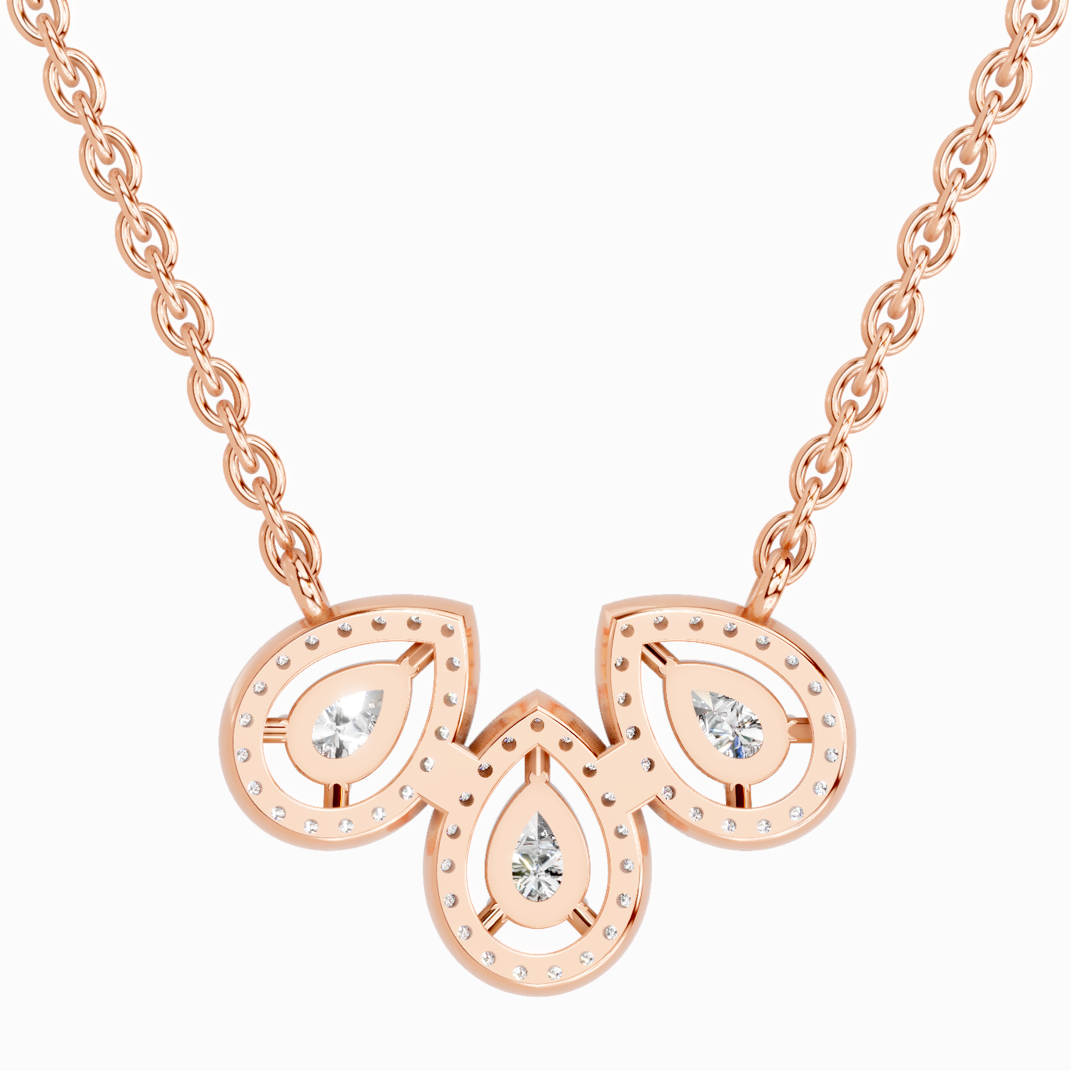 0.73 Carat Pear Trio Pendant Necklace 14K - Rose Gold