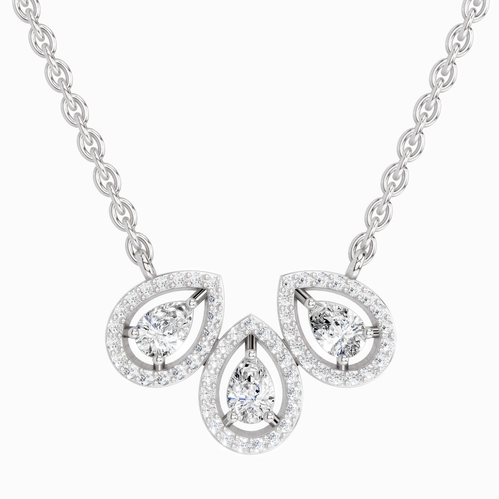0.73 Carat Pear Trio Pendant Necklace 14K - White Gold