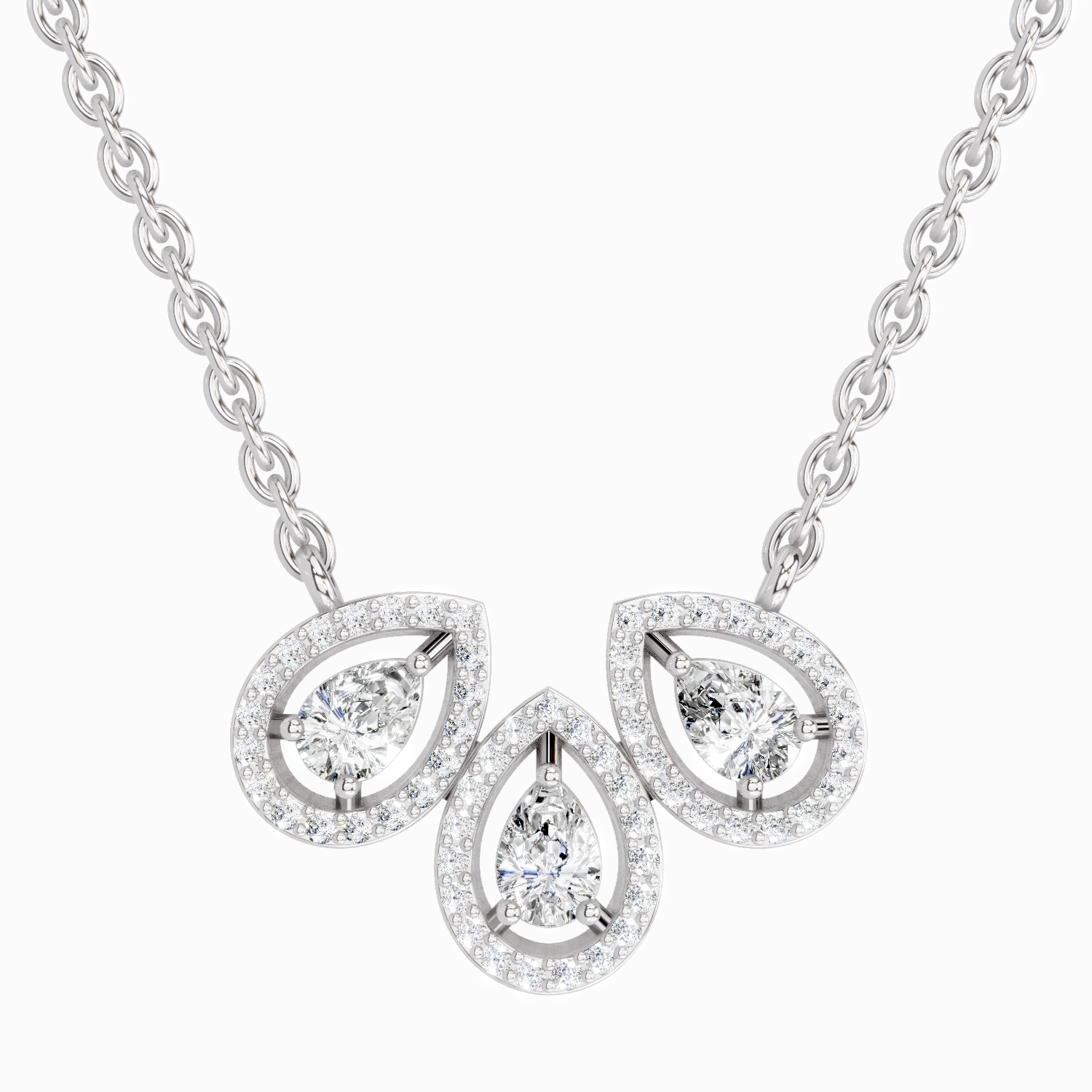 0.73 Carat Pear Trio Pendant Necklace 14K - White Gold