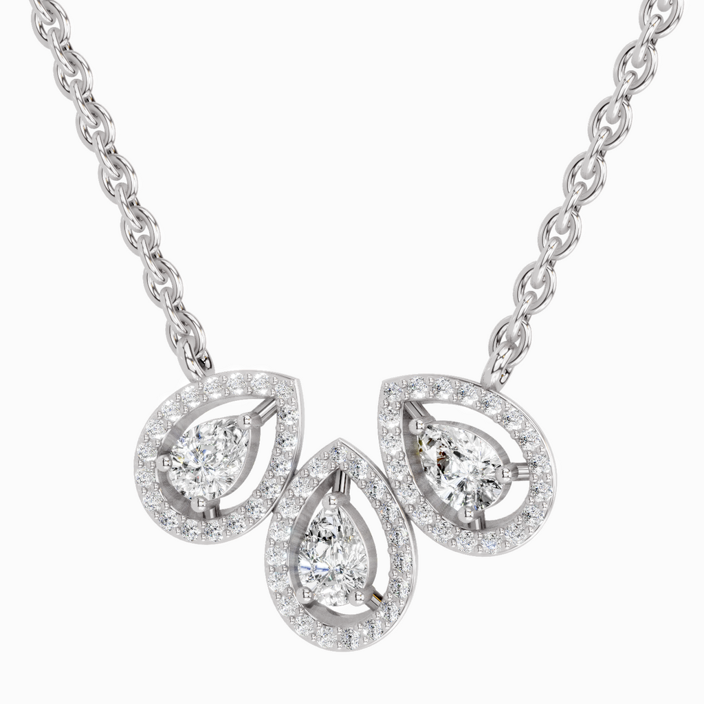 0.73 Carat Pear Trio Pendant Necklace 14K - White Gold