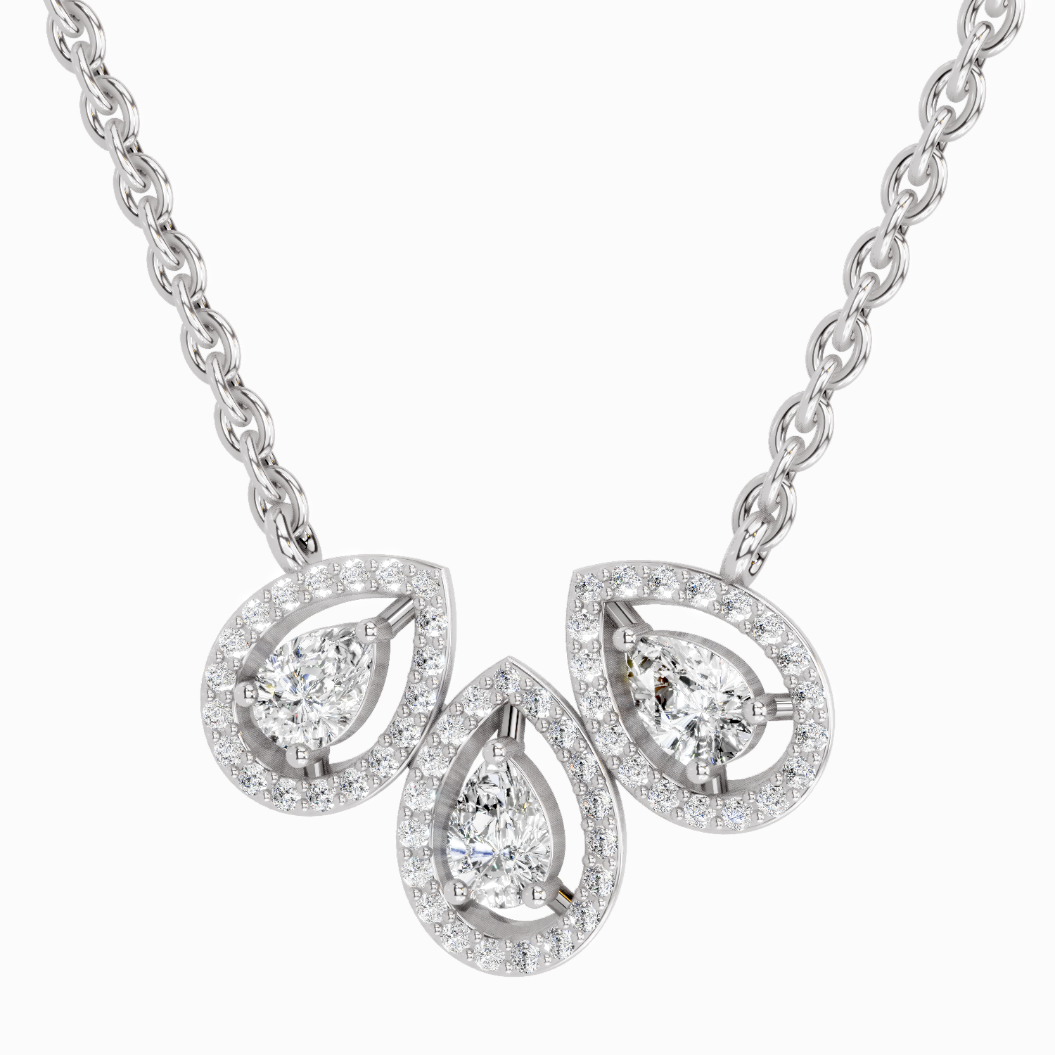 0.73 Carat Pear Trio Pendant Necklace 14K - White Gold