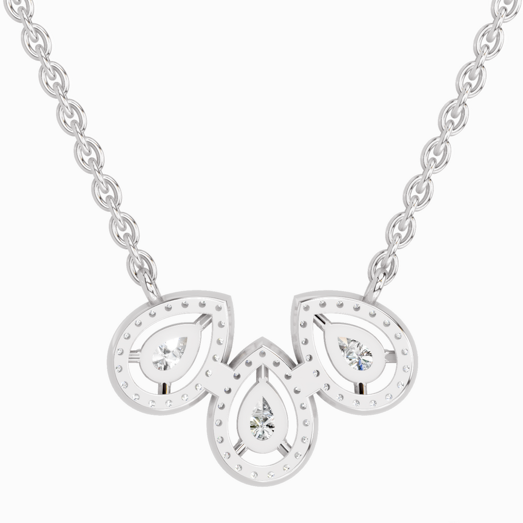 0.73 Carat Pear Trio Pendant Necklace 14K - White Gold