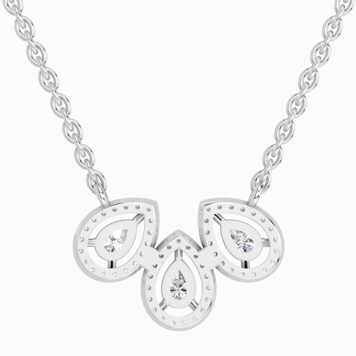 0.73 Carat Pear Trio Pendant Necklace 14K - White Gold