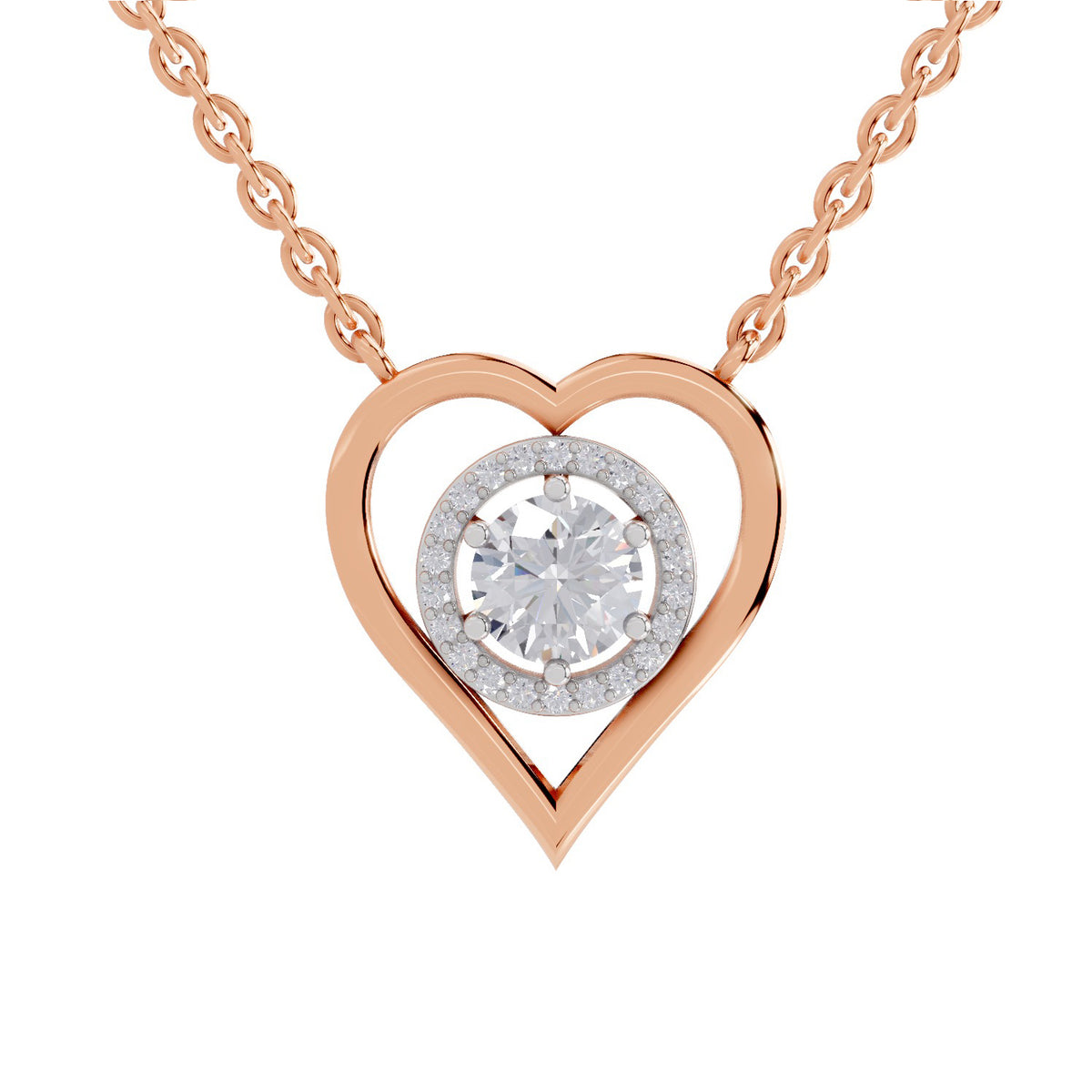 Lustrous Heart Halo Diamond Necklace