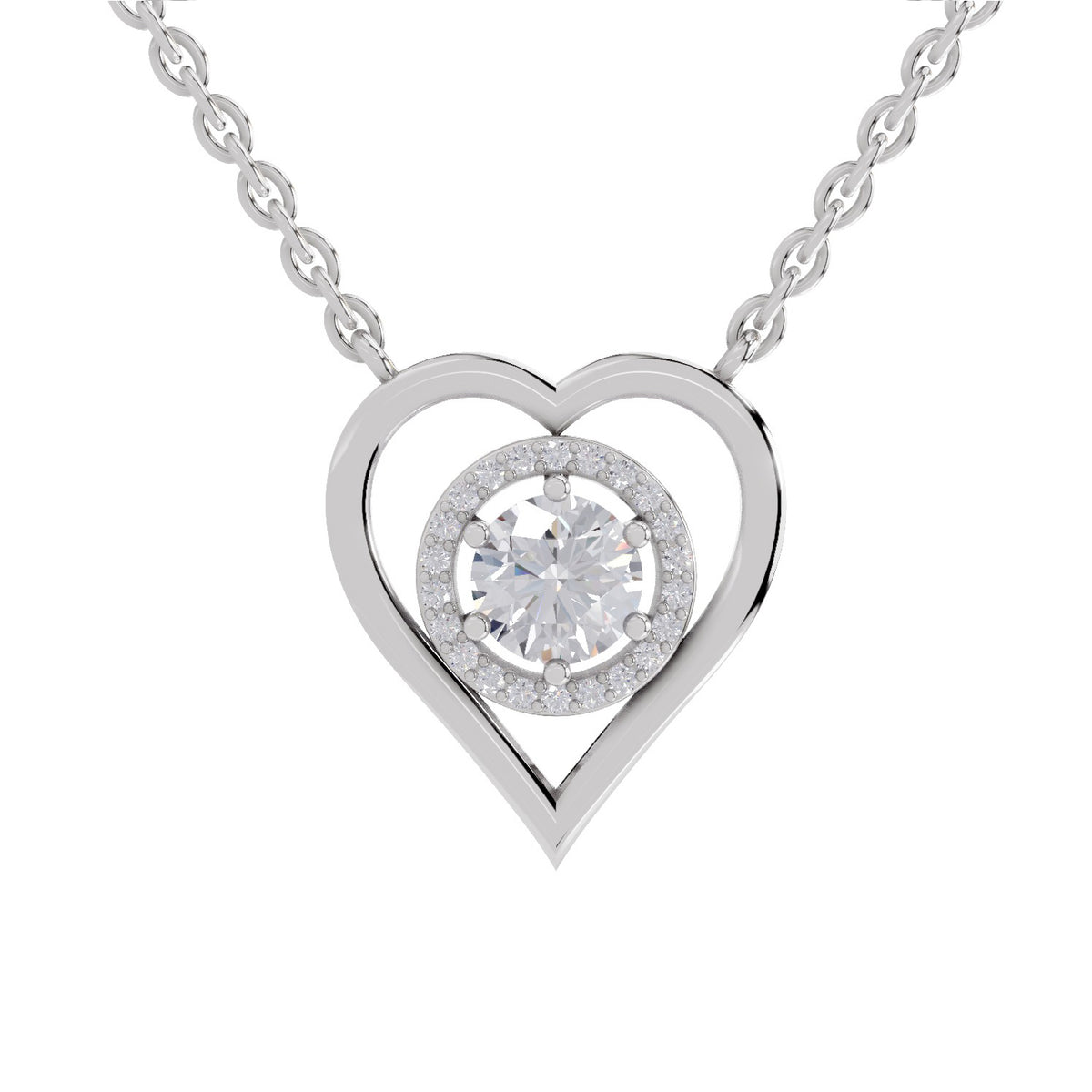 Lustrous Heart Halo Diamond Necklace