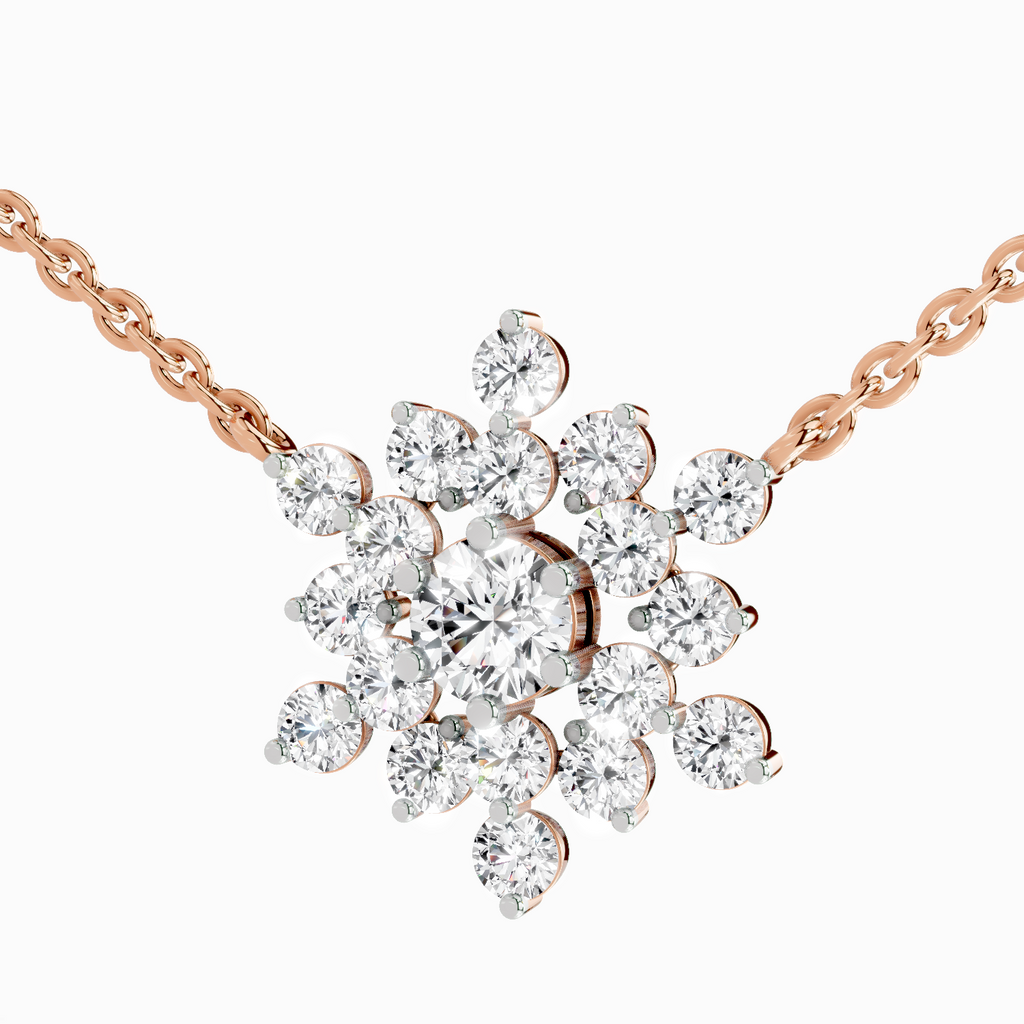 2.04 Carat Round Flower Pendant Necklace 14K - Rose Gold