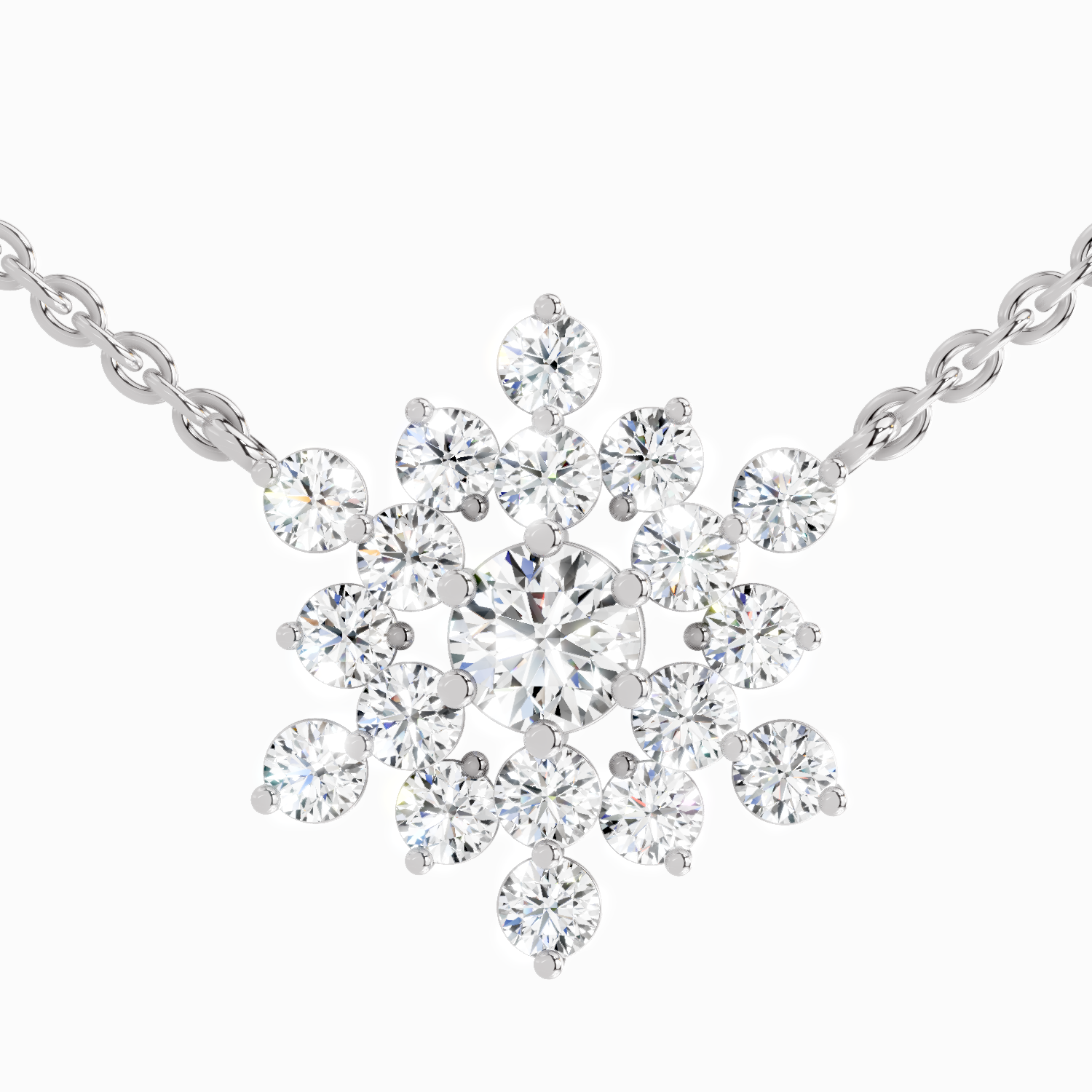 2.04 Carat Round Flower Pendant Necklace 14K - White Gold