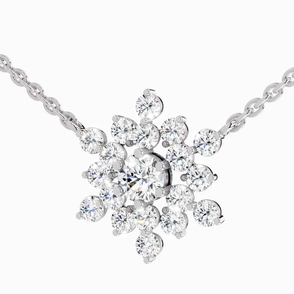2.04 Carat Round Flower Pendant Necklace 14K - White Gold