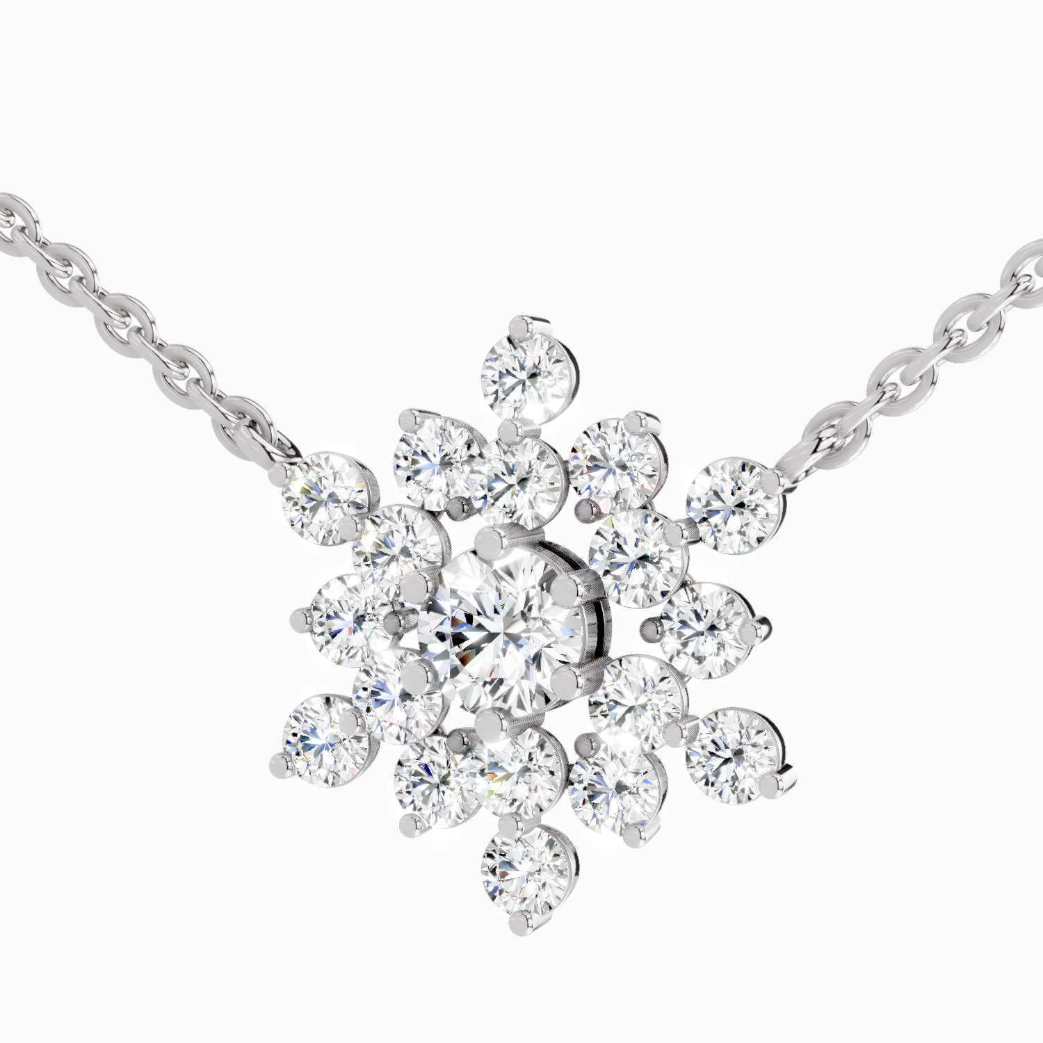 2.04 Carat Round Flower Pendant Necklace 14K - White Gold