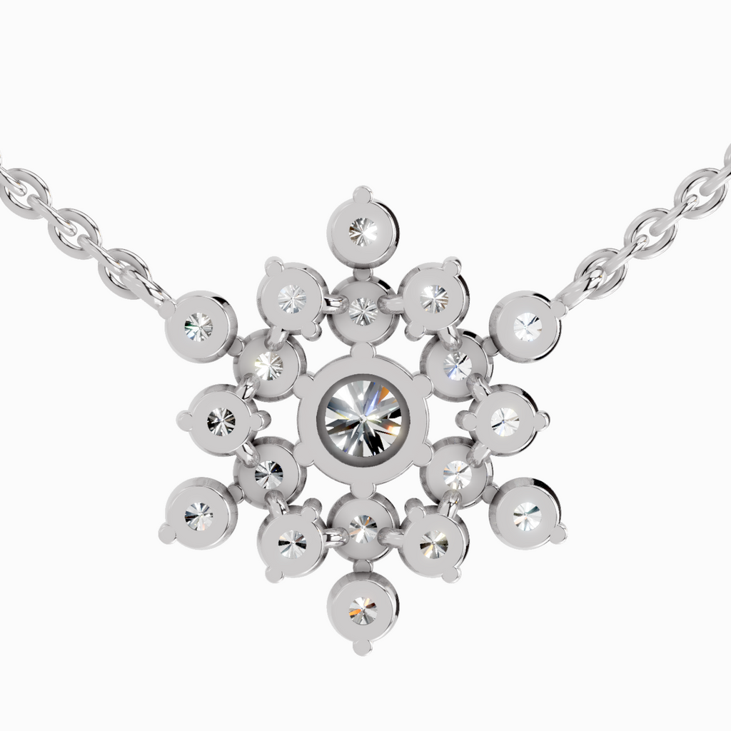 2.04 Carat Round Flower Pendant Necklace 14K - White Gold