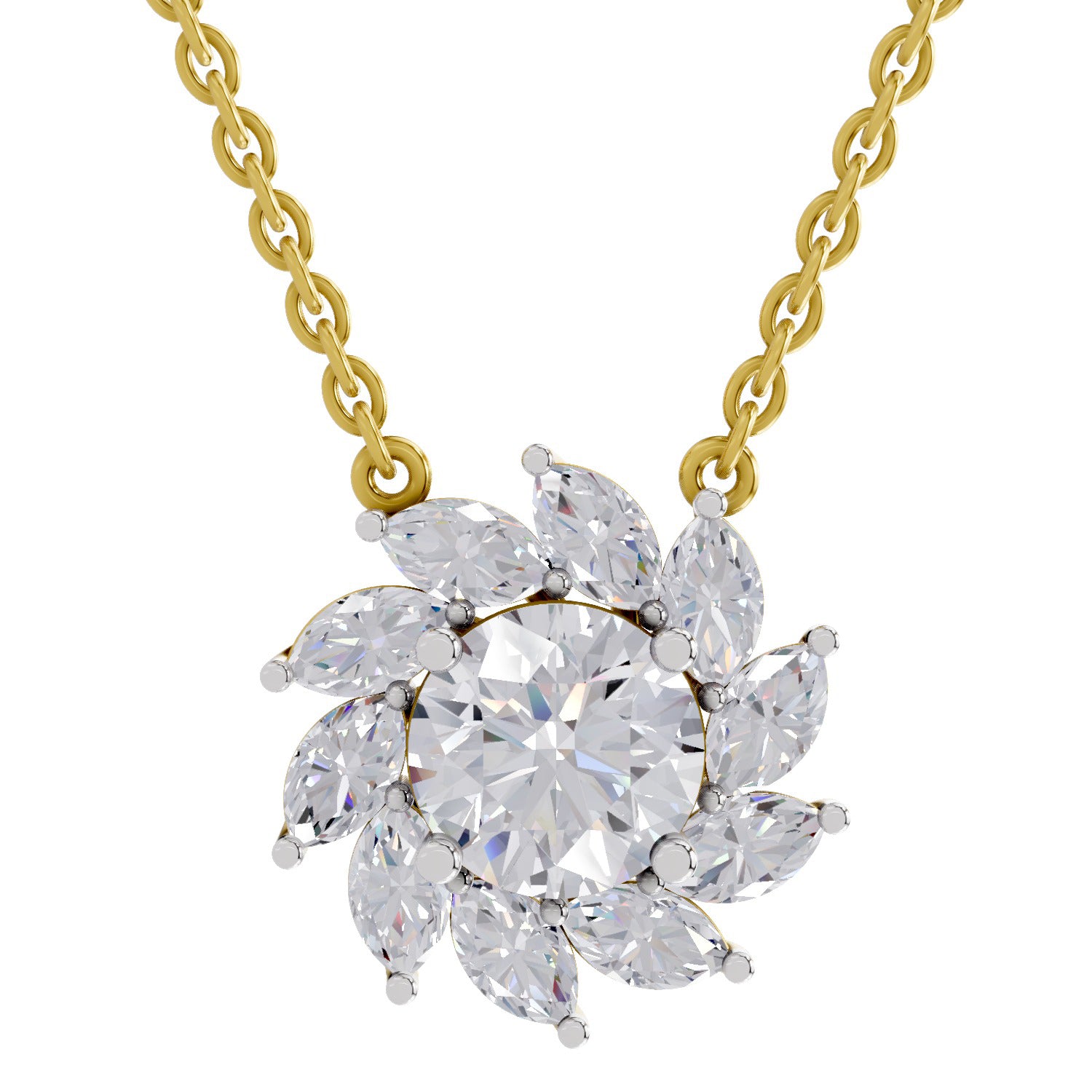 3.30 Carat Floral Diamond Necklace 14K - Rose Gold