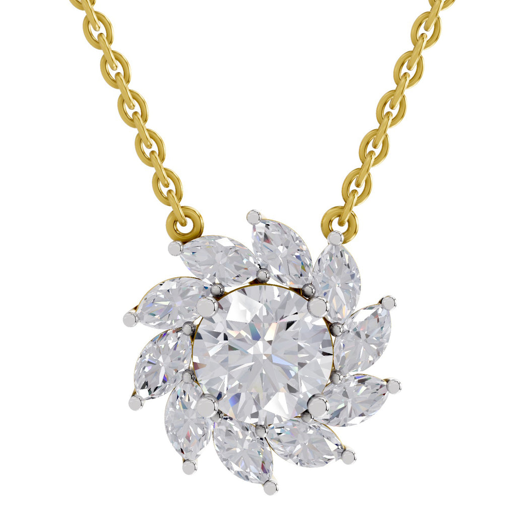 3.30 Carat Floral Diamond Necklace 14K - Rose Gold