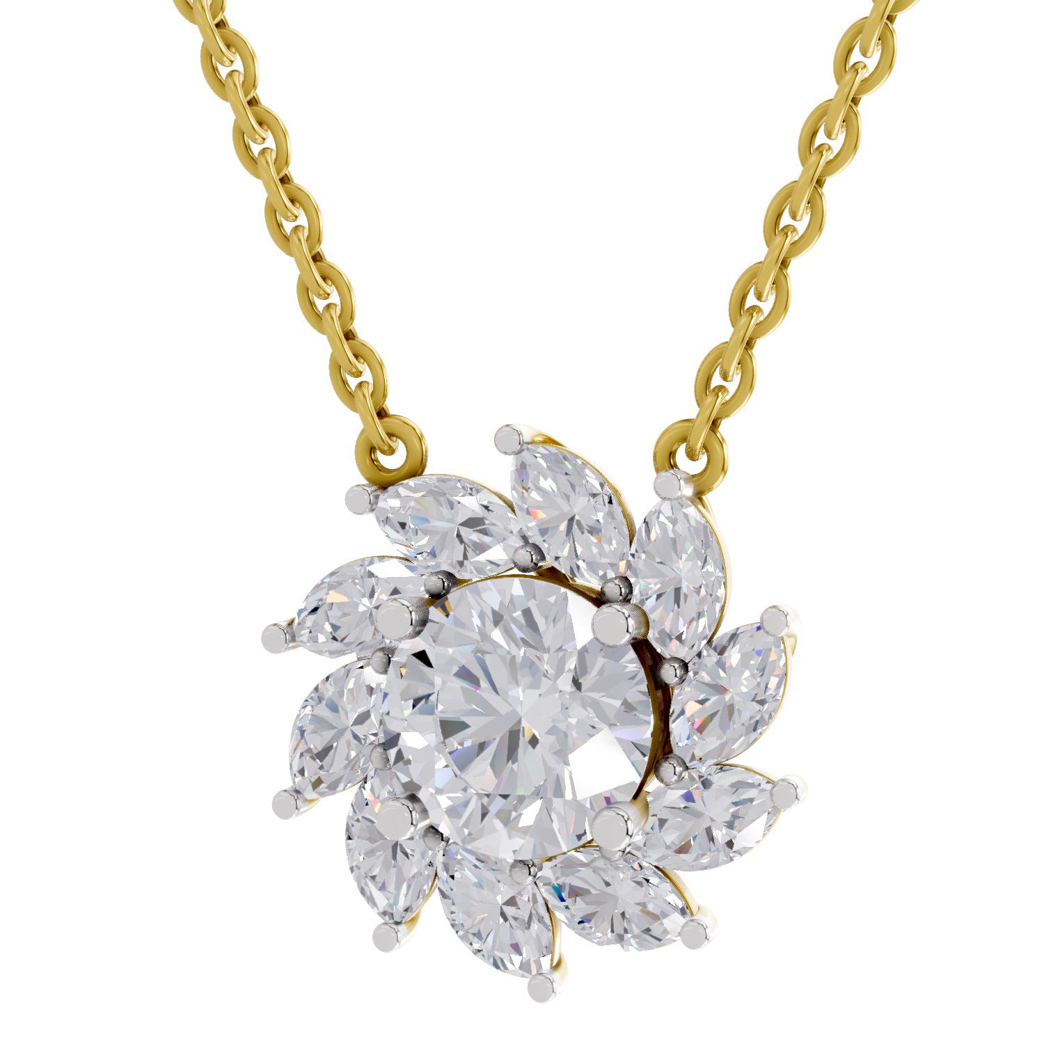 3.30 Carat Floral Diamond Necklace 14K - Rose Gold
