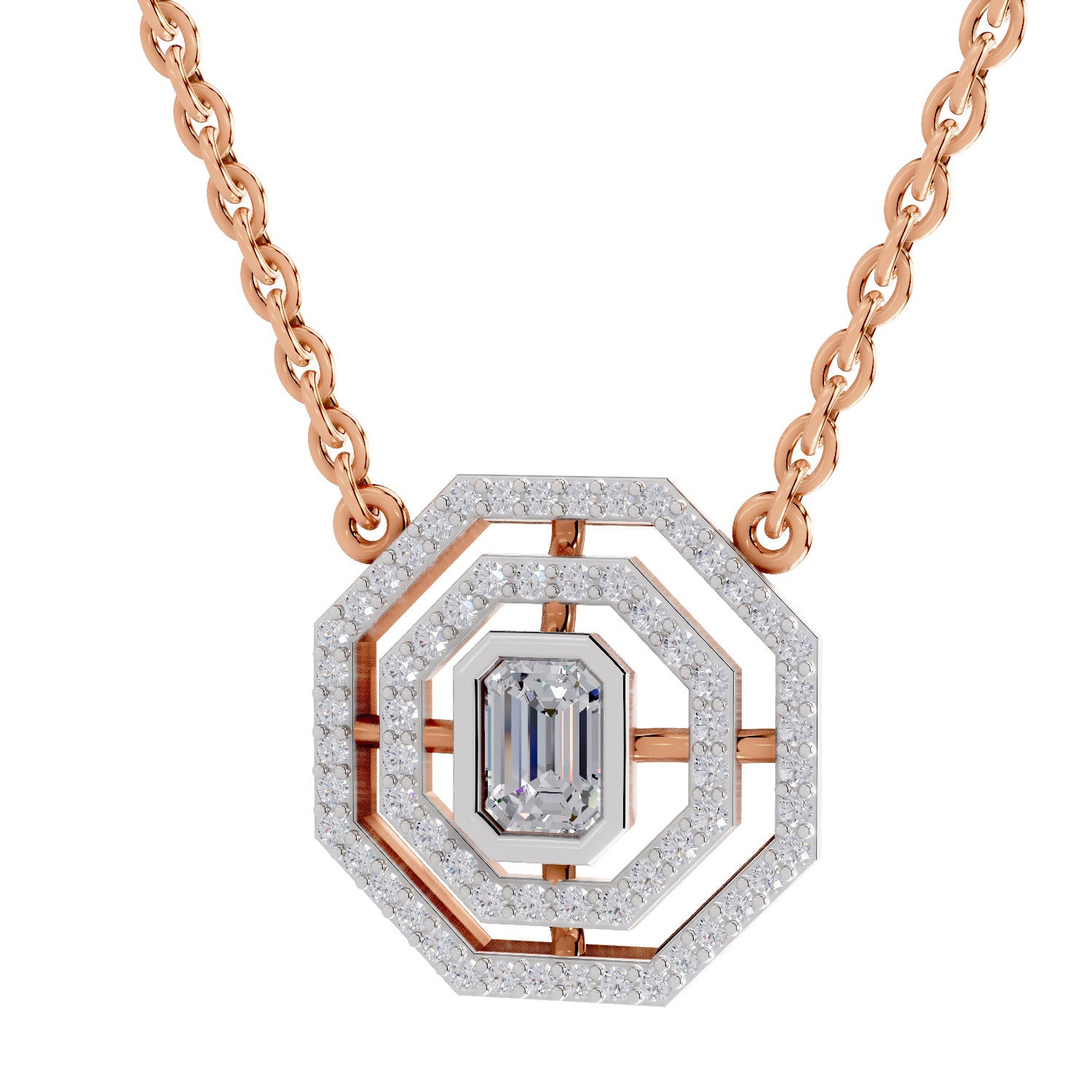 Brilliant Emerald-Cut Halo Diamond Necklace