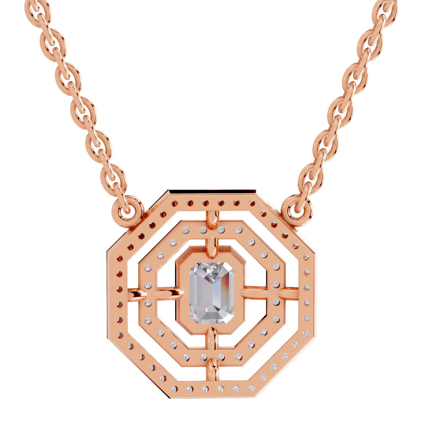 Brilliant Emerald-Cut Halo Diamond Necklace