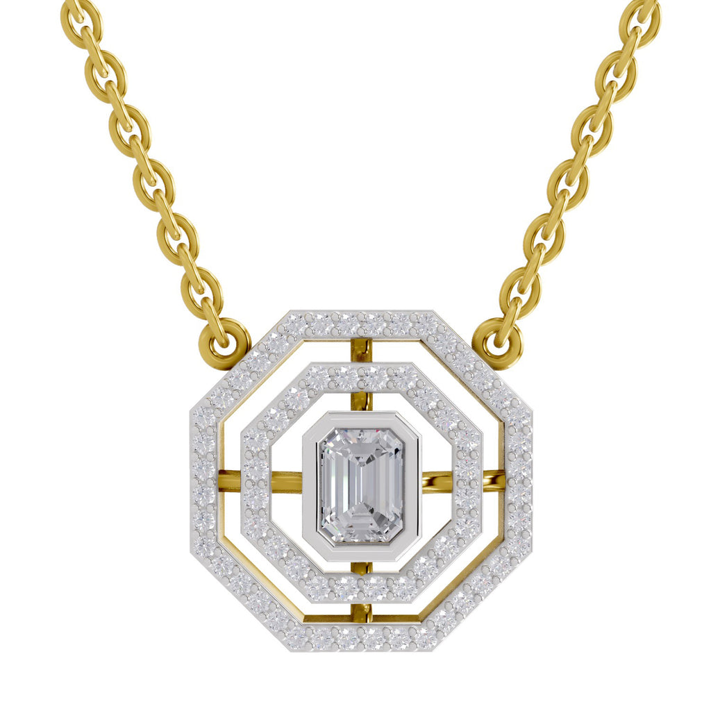 0.84 Carat Emerald Octagonal Halo Diamond Necklace 14K - Rose Gold