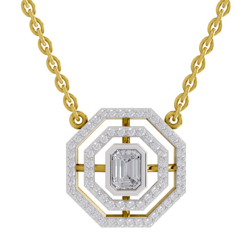 0.84 Carat Emerald Octagonal Halo Diamond Necklace 14K - Rose Gold