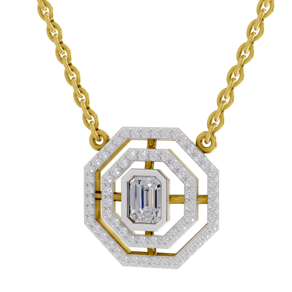 0.84 Carat Emerald Octagonal Halo Diamond Necklace 14K - Rose Gold