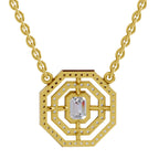 0.84 Carat Emerald Octagonal Halo Diamond Necklace 14K - Rose Gold