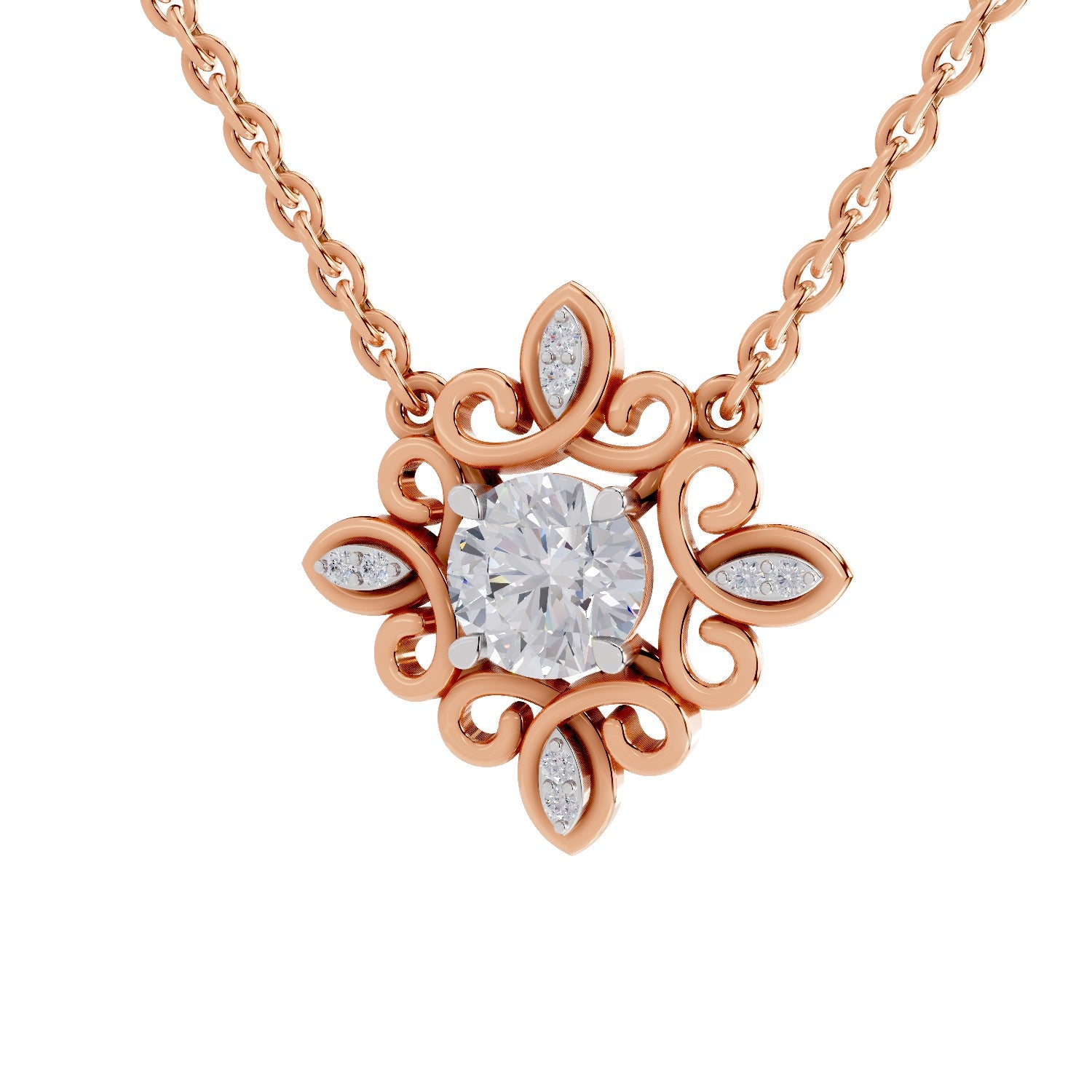0.84 Carat Halo Diamond Necklace 14K - Rose Gold