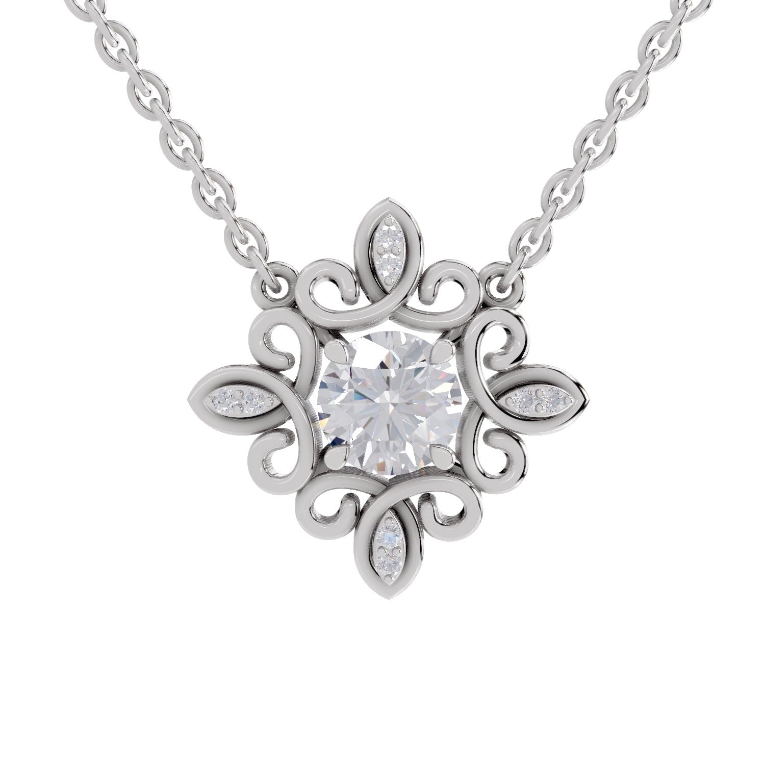 0.84 Carat Halo Diamond Necklace 14K - White Gold