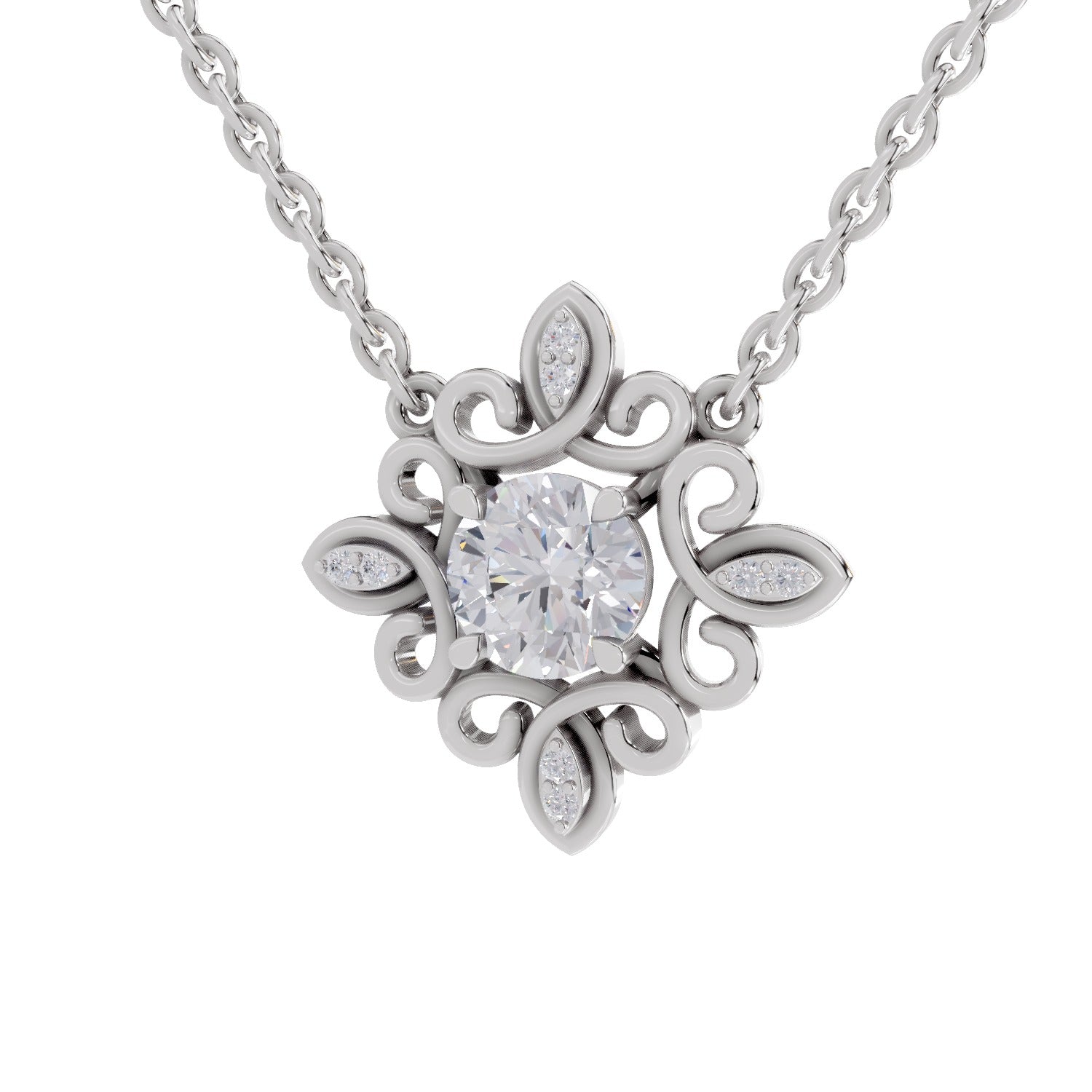 0.84 Carat Halo Diamond Necklace 14K - White Gold