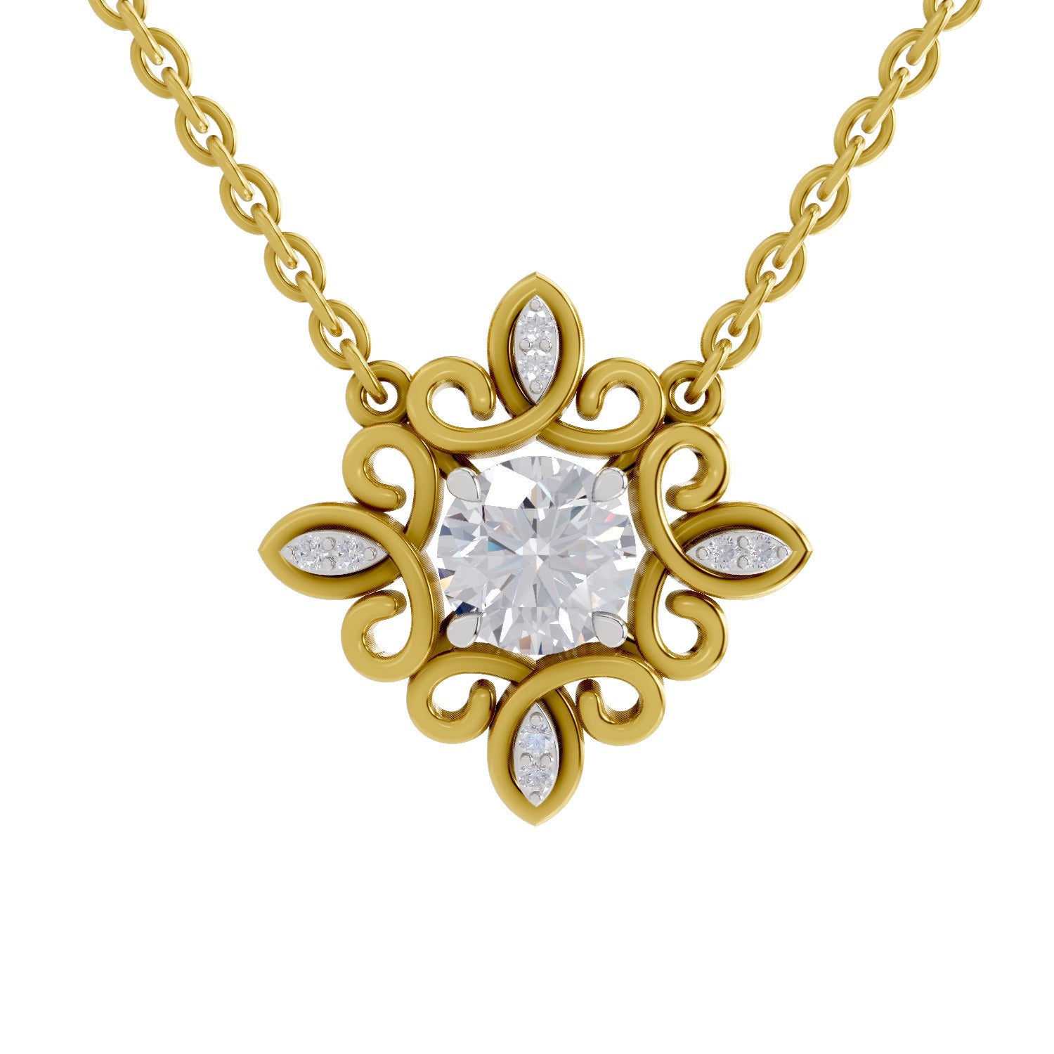 0.84 Carat Halo Diamond Necklace 14K