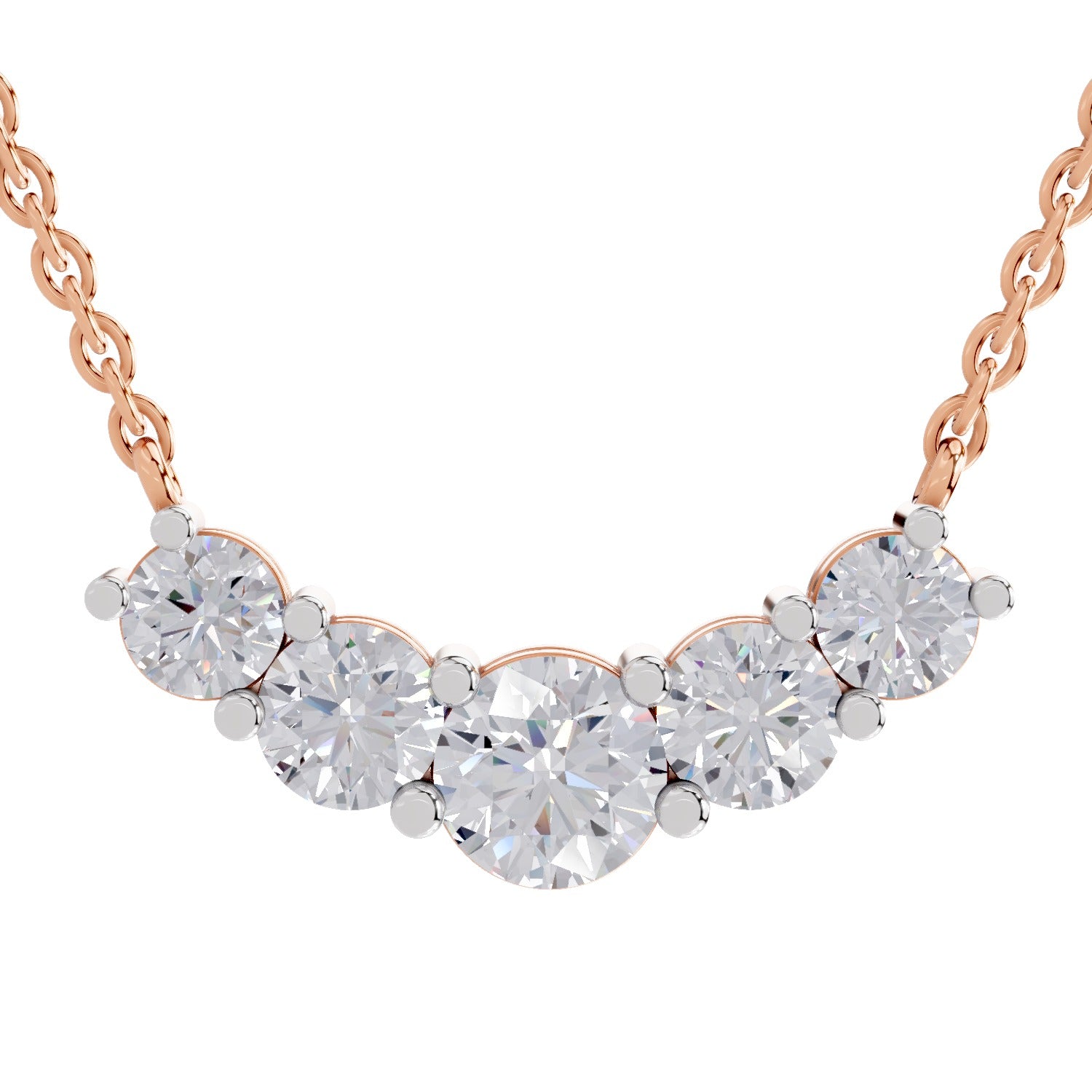 2.80 Carat Graduated Curved Diamond Necklace 14K - Rose Gold