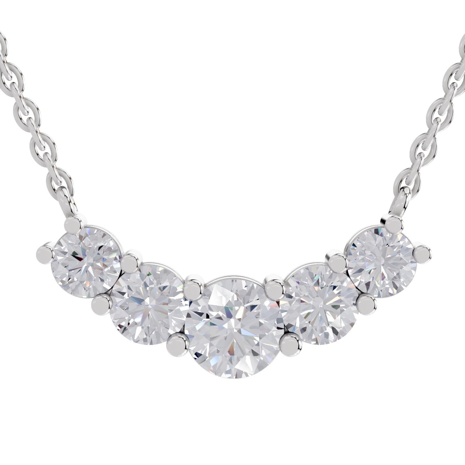 2.80 Carat Graduated Curved Diamond Necklace 14K - White Gold