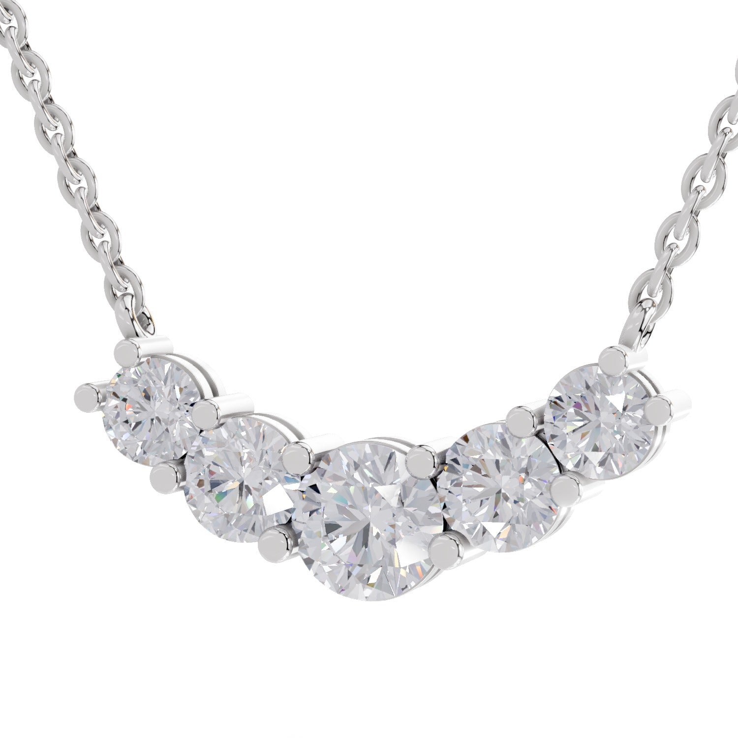 2.80 Carat Graduated Curved Diamond Necklace 14K - White Gold