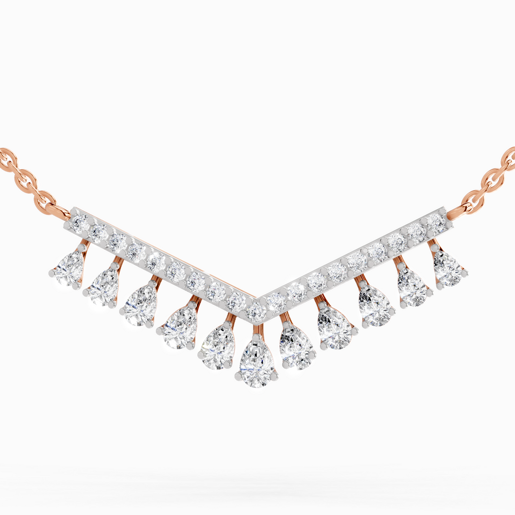 1.57 Carat Pear V Bar Fashion Necklace 14K - Rose Gold