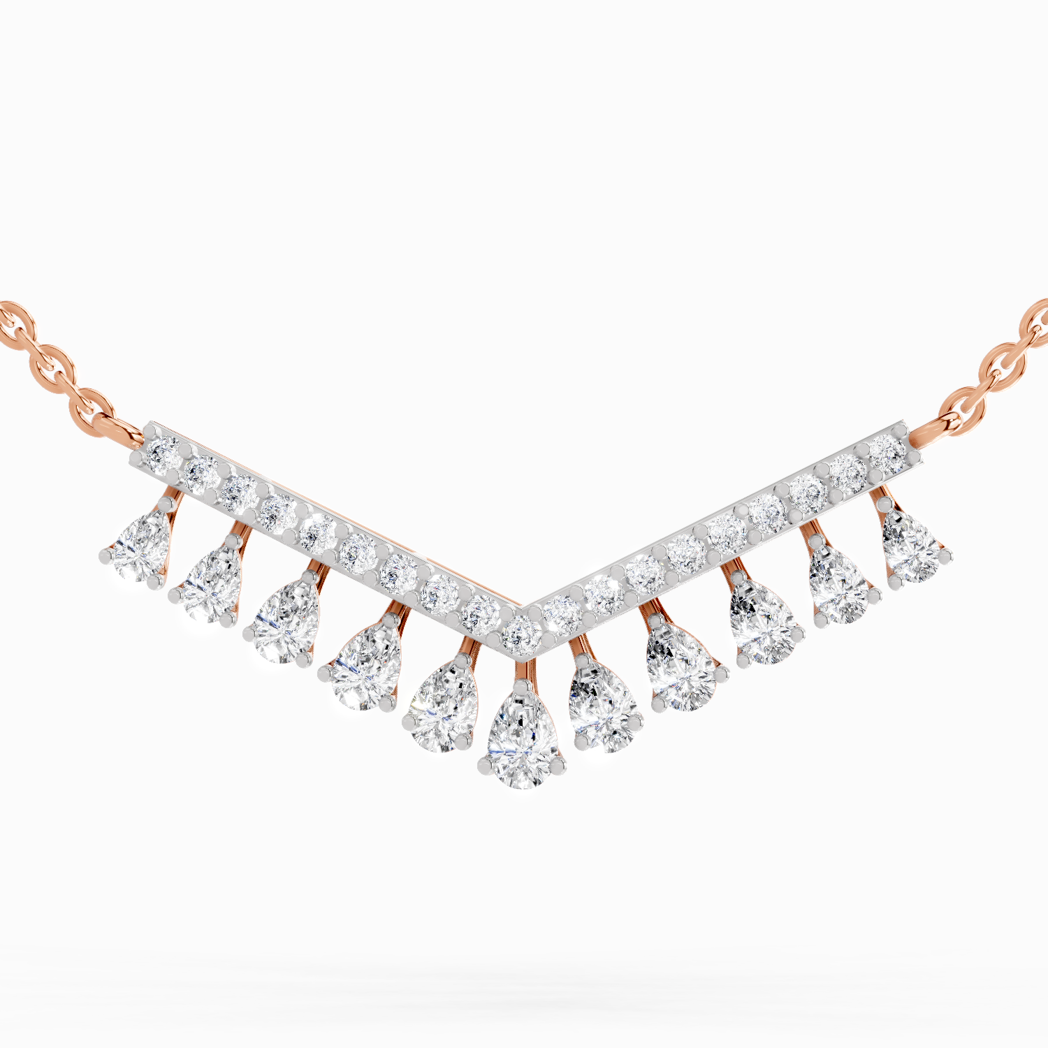 1.57 Carat Pear V Bar Fashion Necklace 14K - Rose Gold