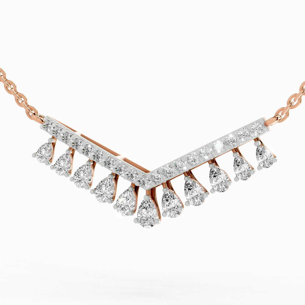 1.57 Carat Pear V Bar Fashion Necklace 14K - Rose Gold