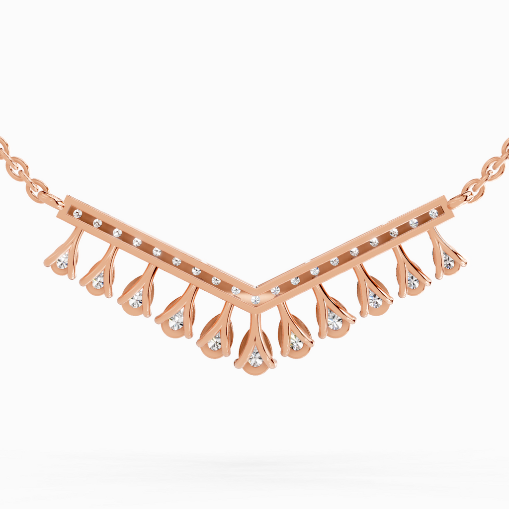 1.57 Carat Pear V Bar Fashion Necklace 14K - Rose Gold