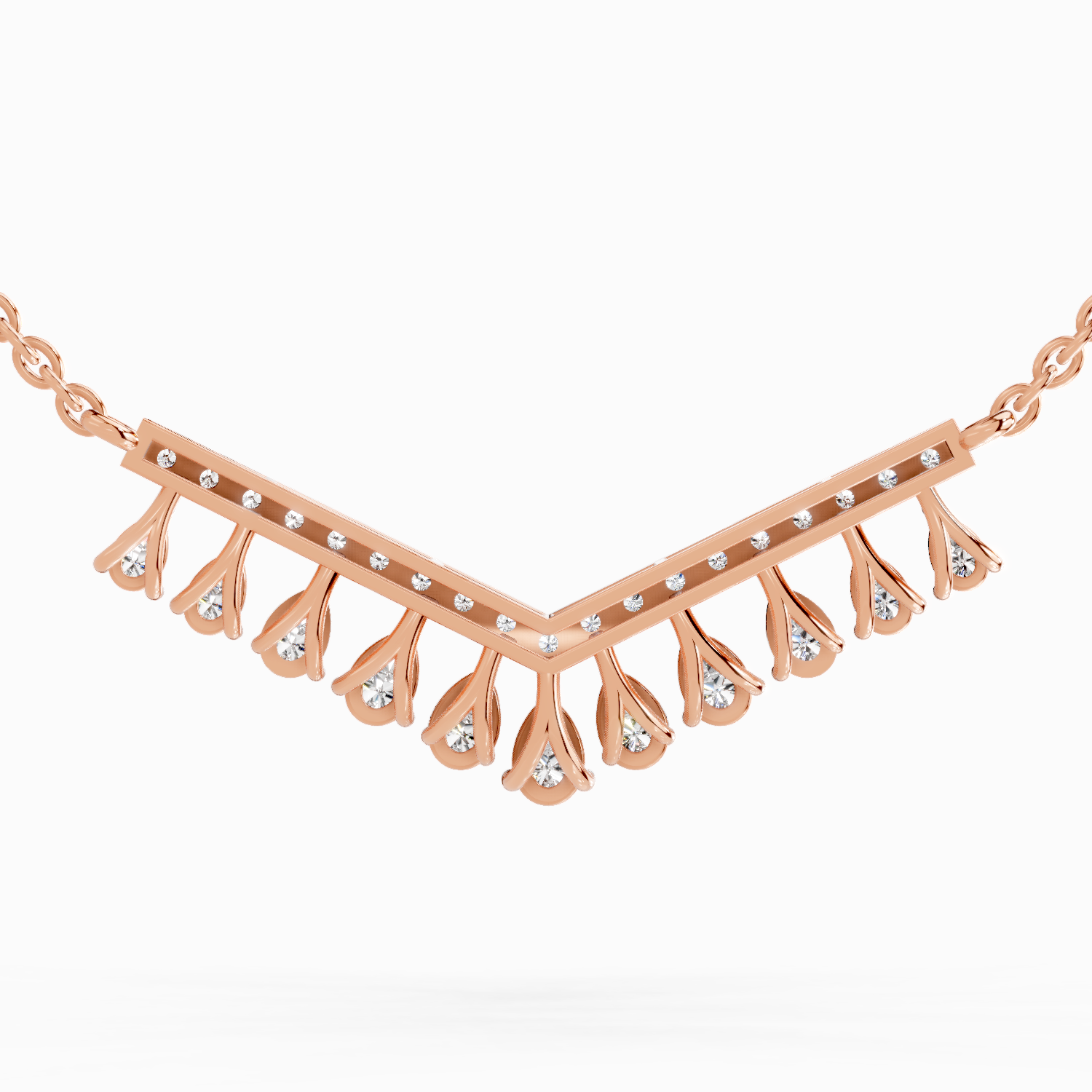 1.57 Carat Pear V Bar Fashion Necklace 14K - Rose Gold