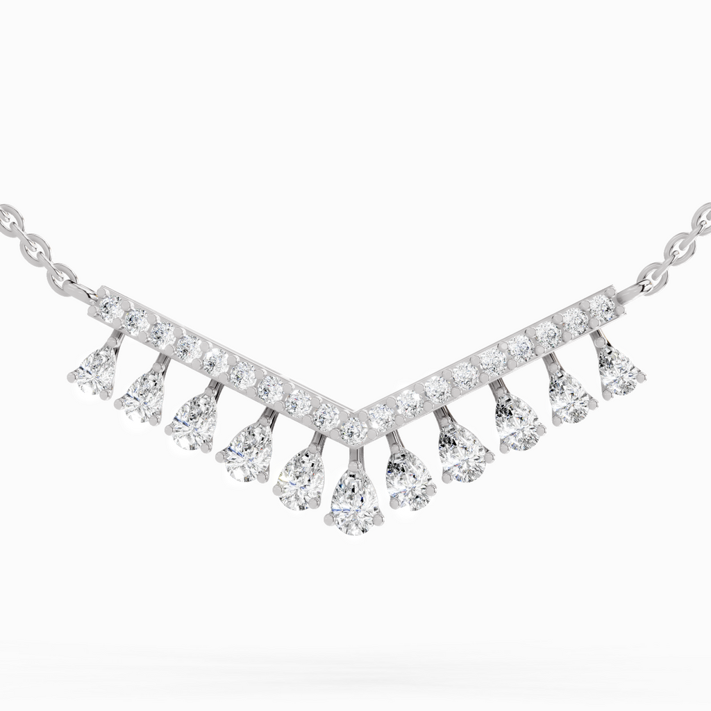 1.57 Carat Pear V Bar Fashion Necklace 14K - White Gold
