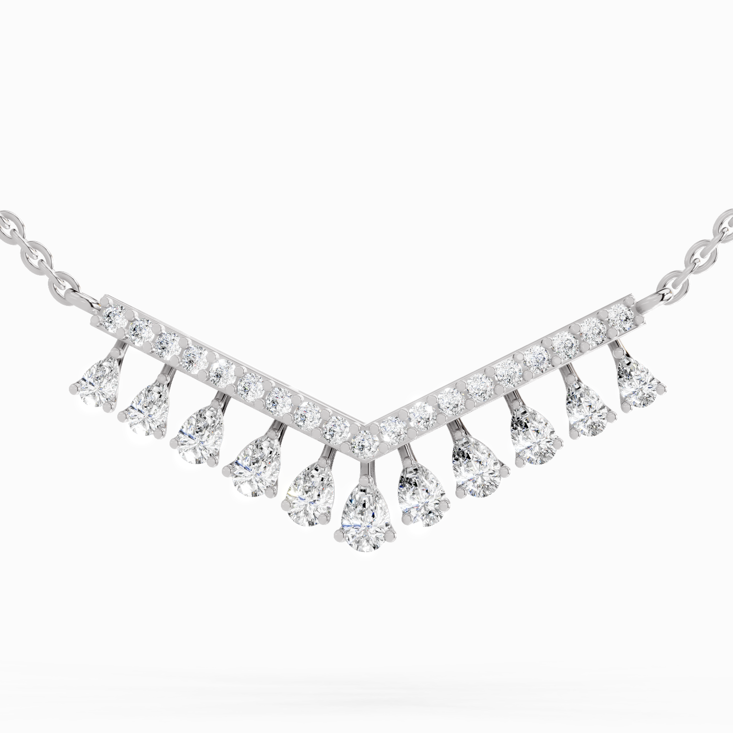 1.57 Carat Pear V Bar Fashion Necklace 14K - White Gold