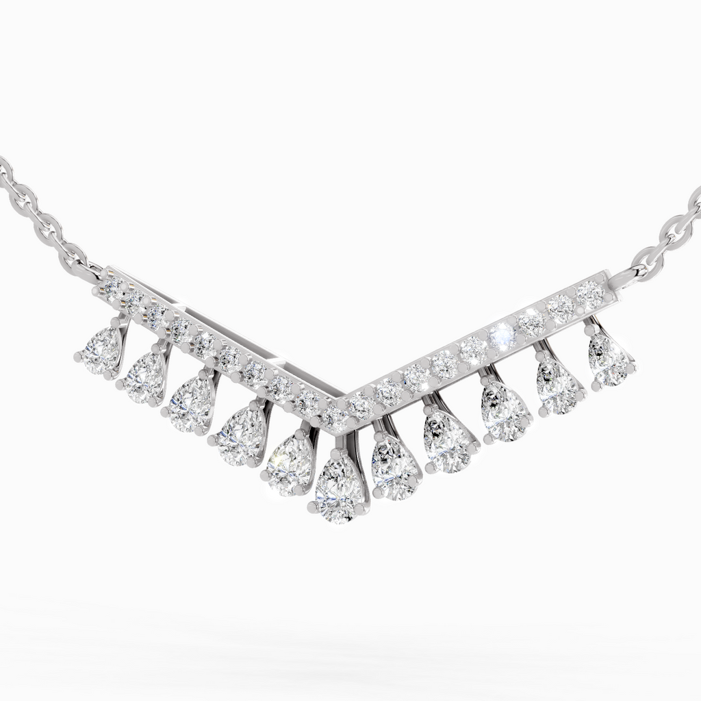 1.57 Carat Pear V Bar Fashion Necklace 14K - White Gold