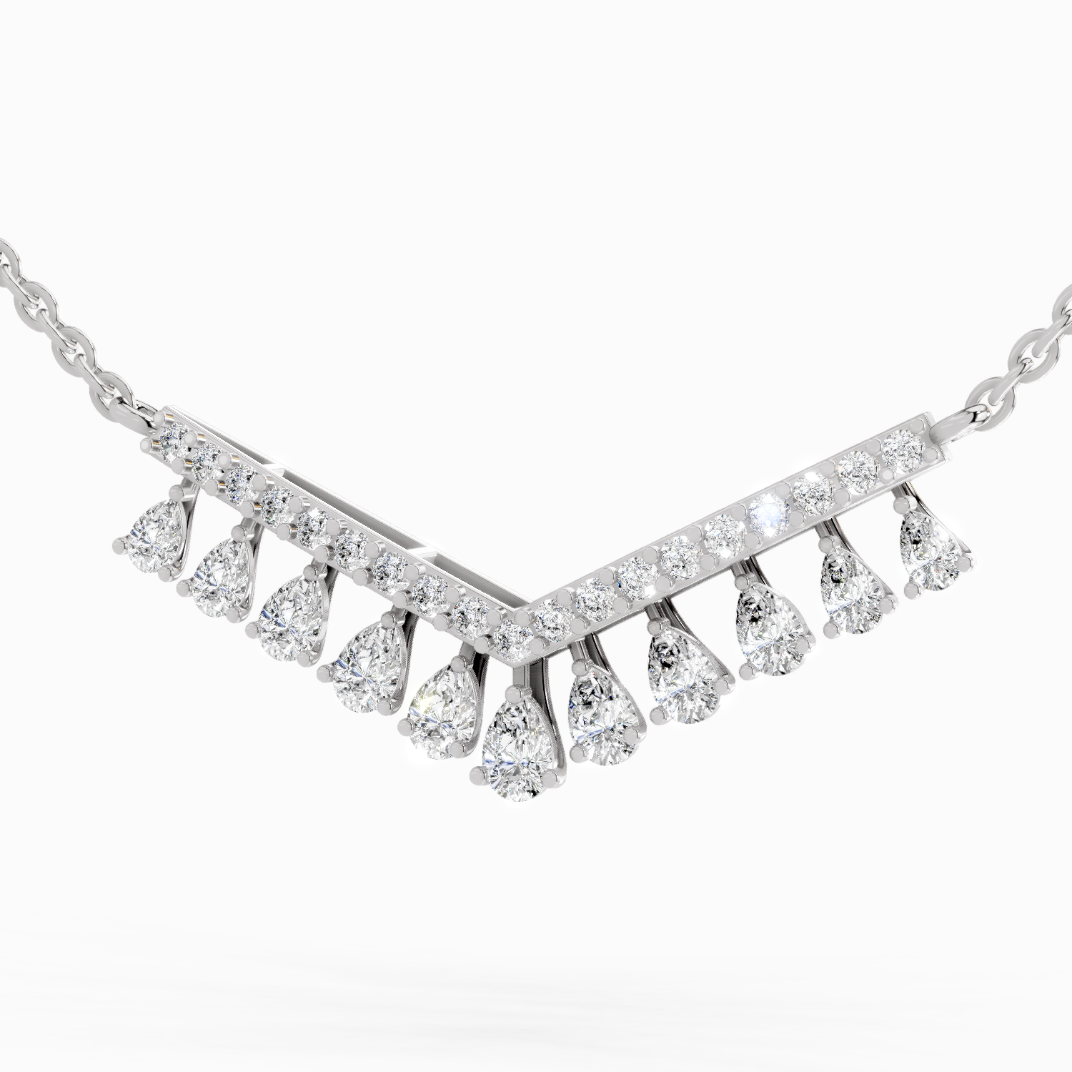 1.57 Carat Pear V Bar Fashion Necklace 14K - White Gold