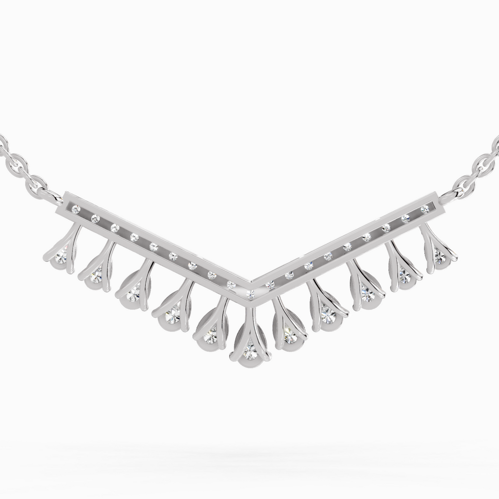 1.57 Carat Pear V Bar Fashion Necklace 14K - White Gold