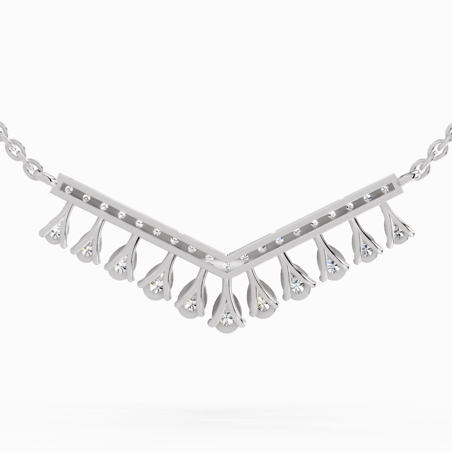 1.57 Carat Pear V Bar Fashion Necklace 14K - White Gold