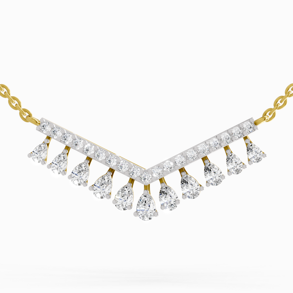1.57 Carat Pear V Bar Fashion Necklace 14K
