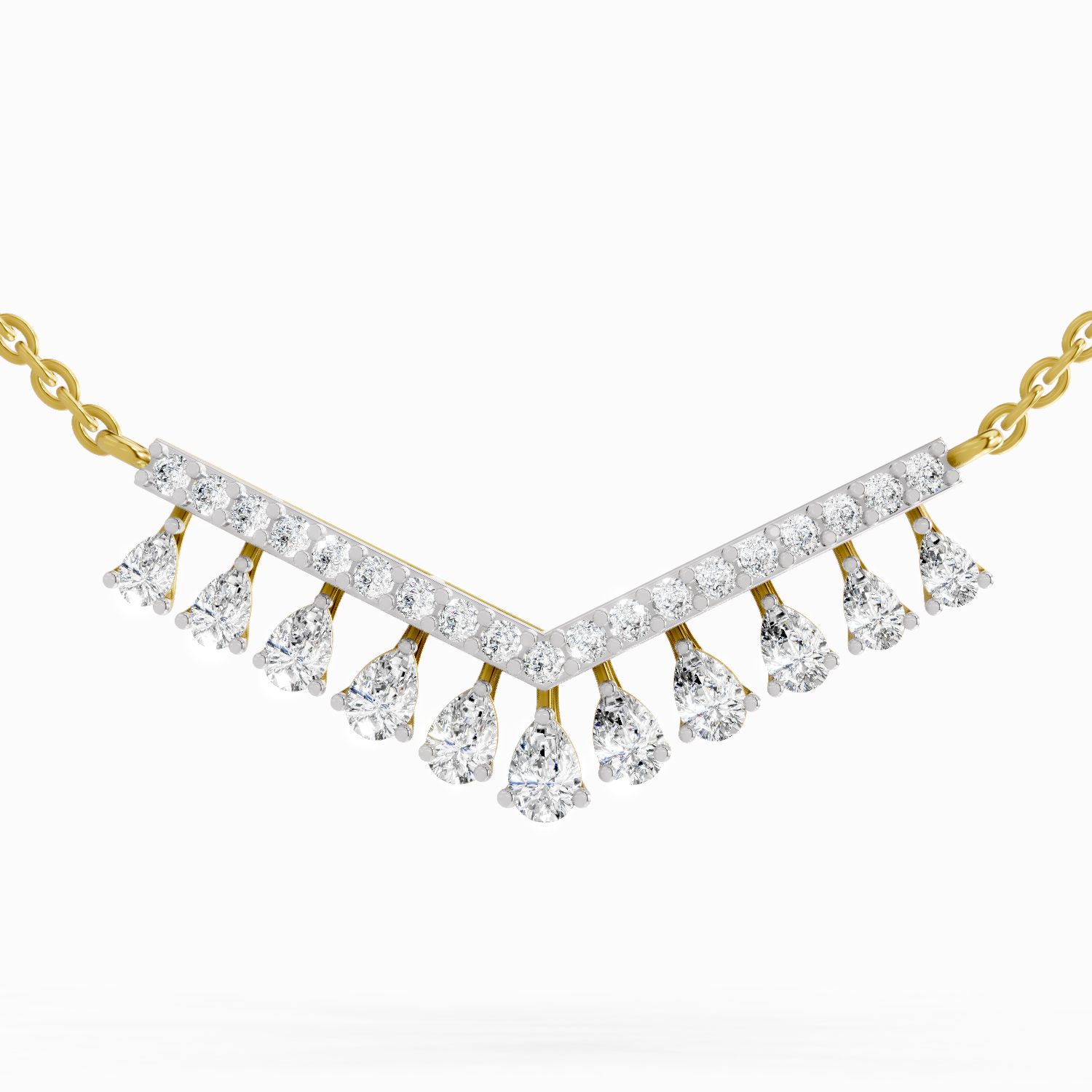 1.57 Carat Pear V Bar Fashion Necklace 14K