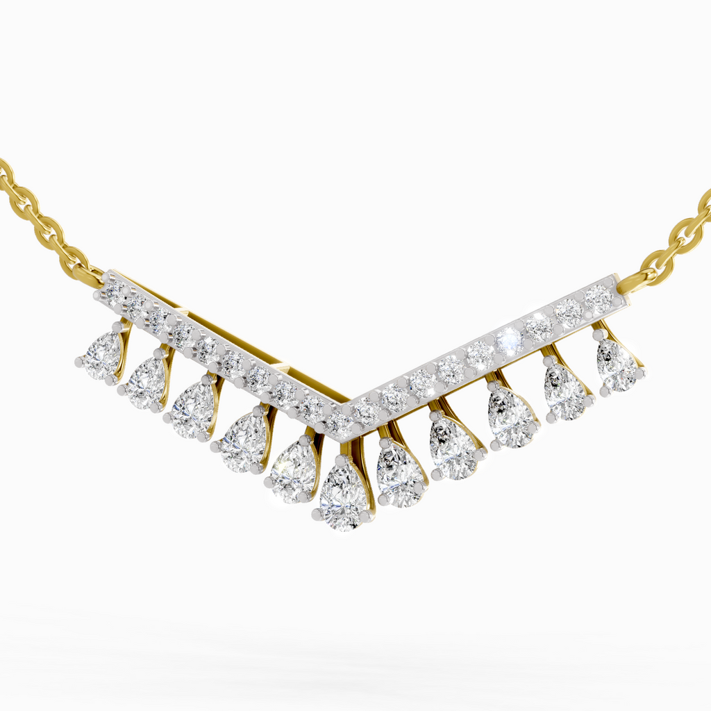 1.57 Carat Pear V Bar Fashion Necklace 14K
