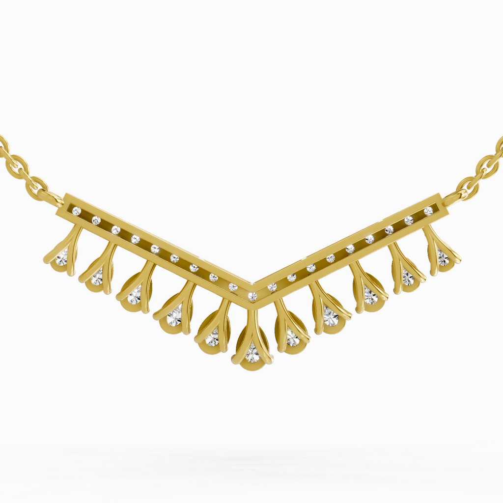 1.57 Carat Pear V Bar Fashion Necklace 14K