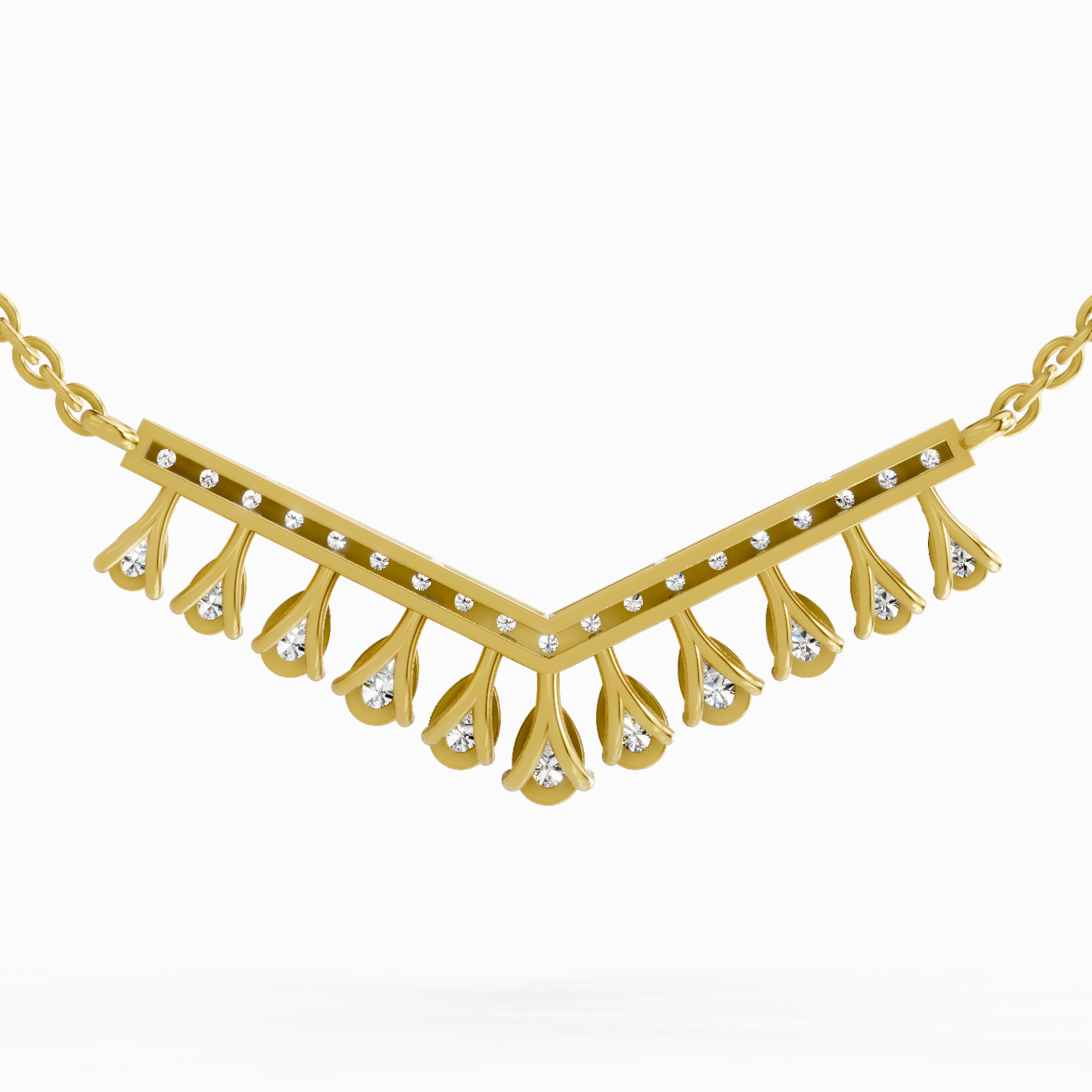 1.57 Carat Pear V Bar Fashion Necklace 14K