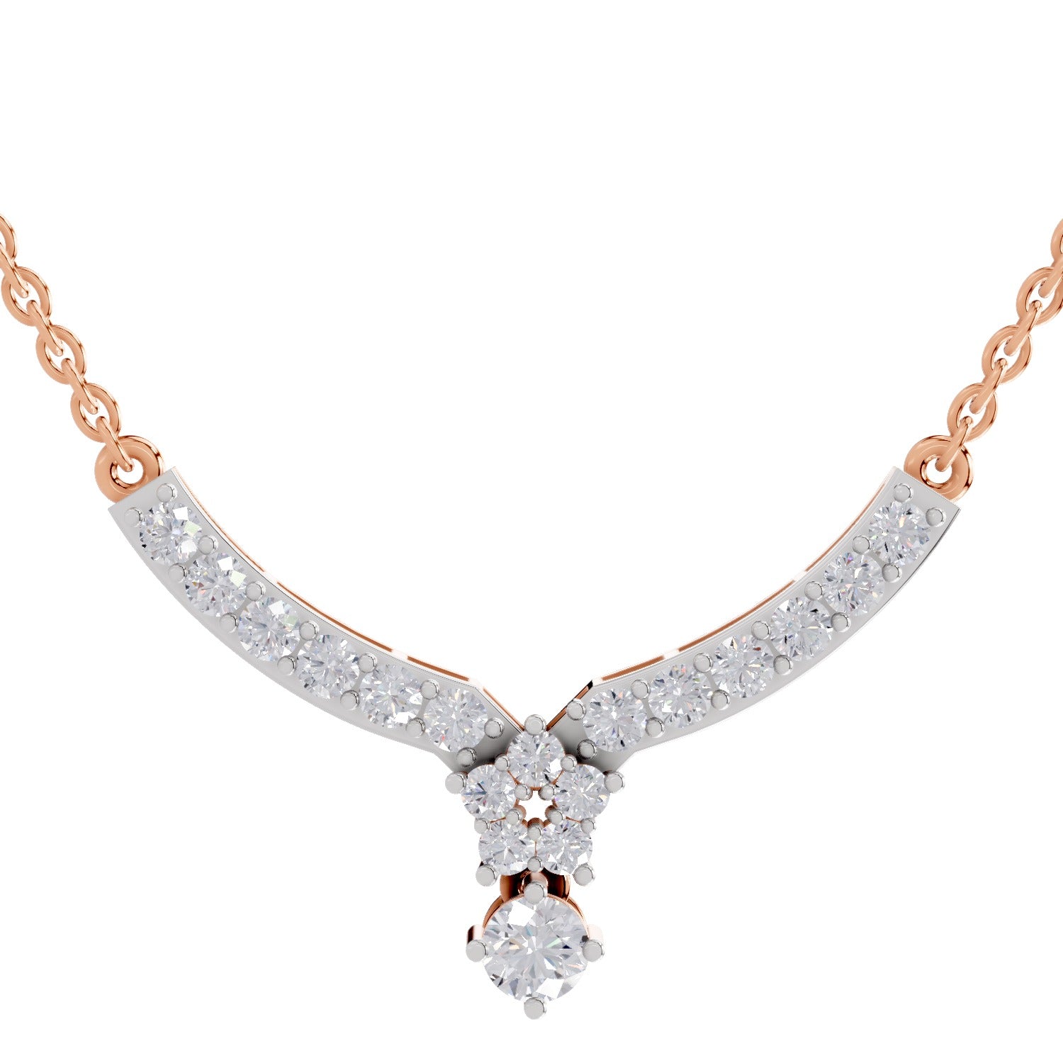 1.22 Carat Diamond Necklace with Cluster Drop 14K - Rose Gold