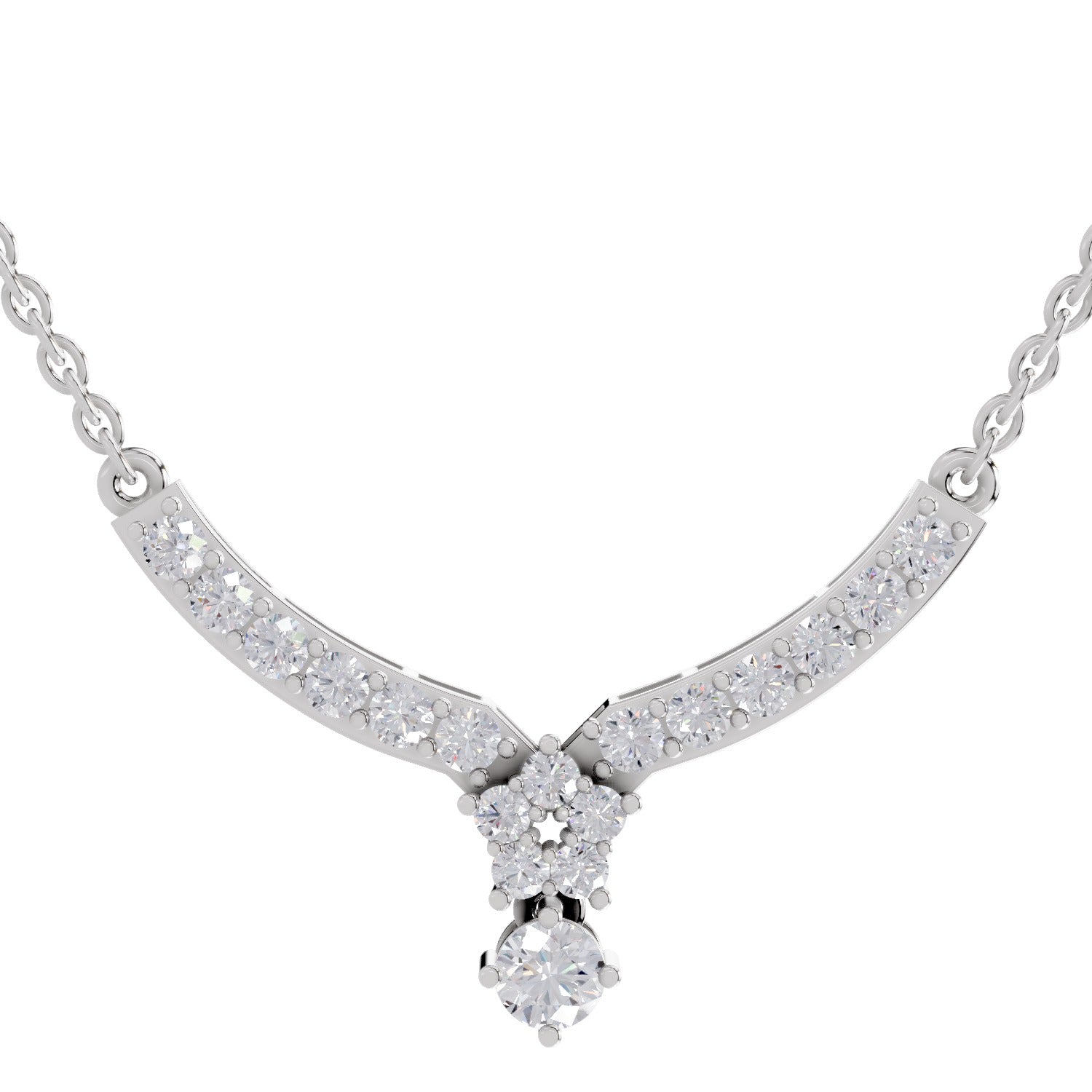 1.22 Carat Diamond Necklace with Cluster Drop 14K - White Gold