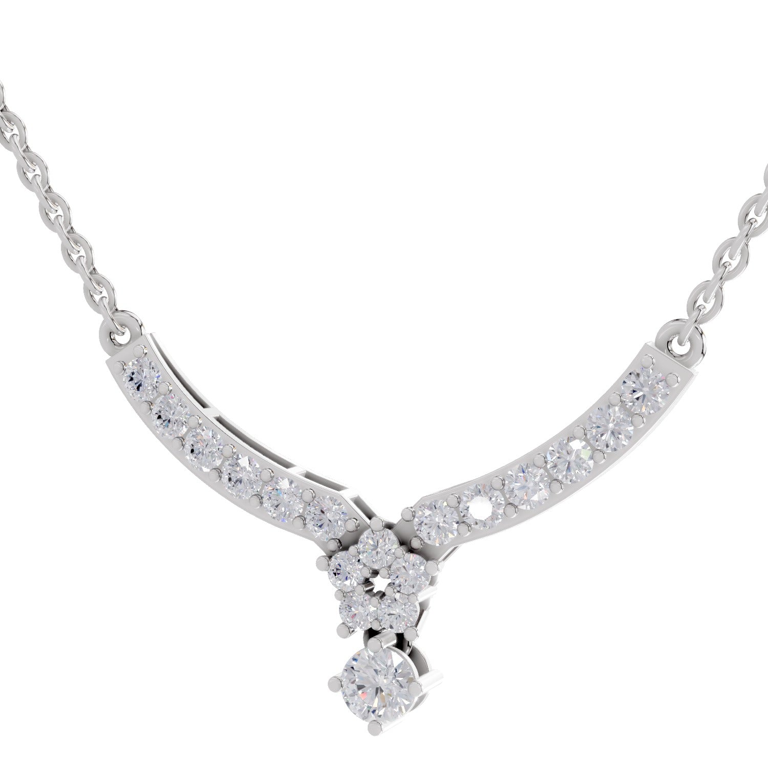 1.22 Carat Diamond Necklace with Cluster Drop 14K - White Gold