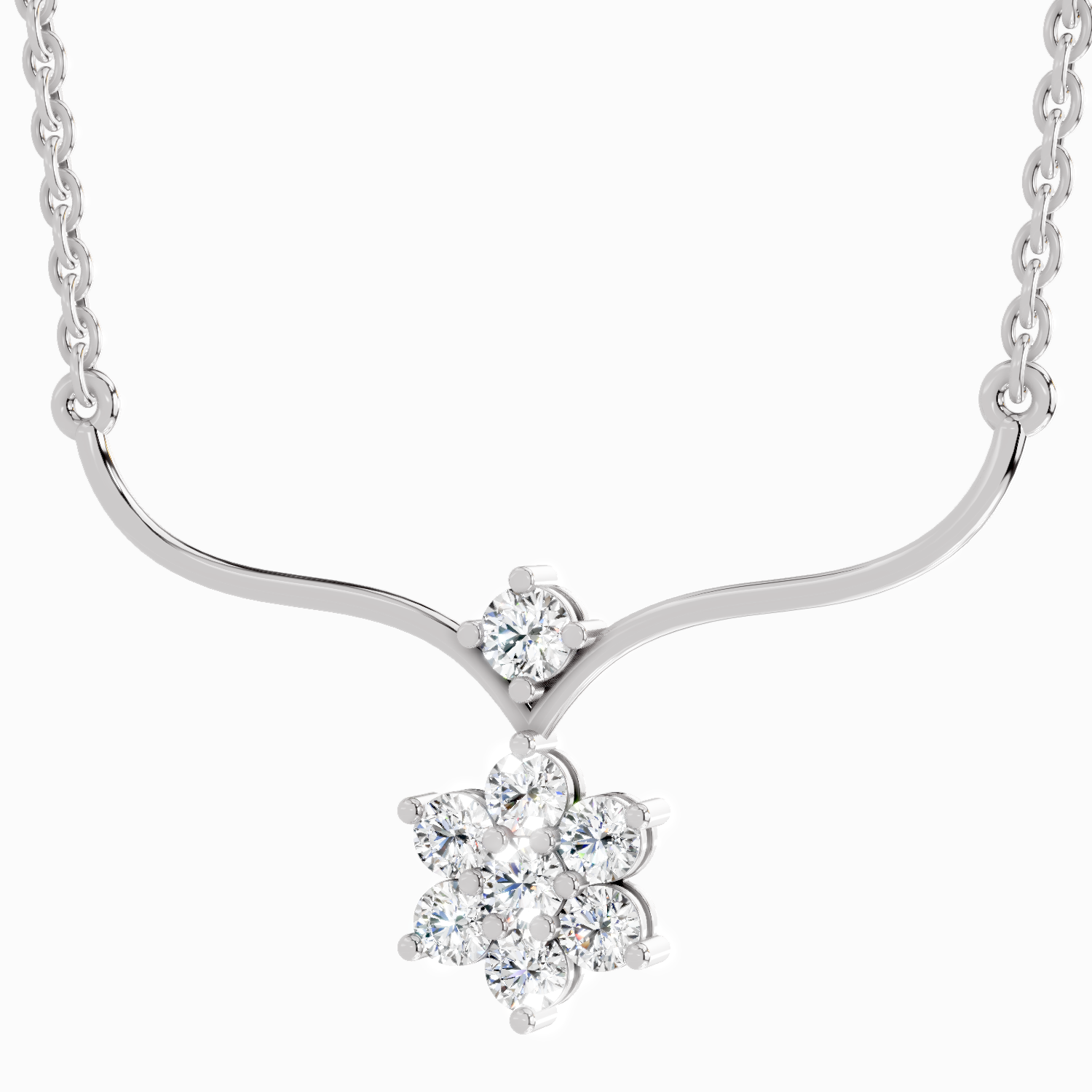 0.84 Carat Floral Pendant Necklace 14K - White Gold